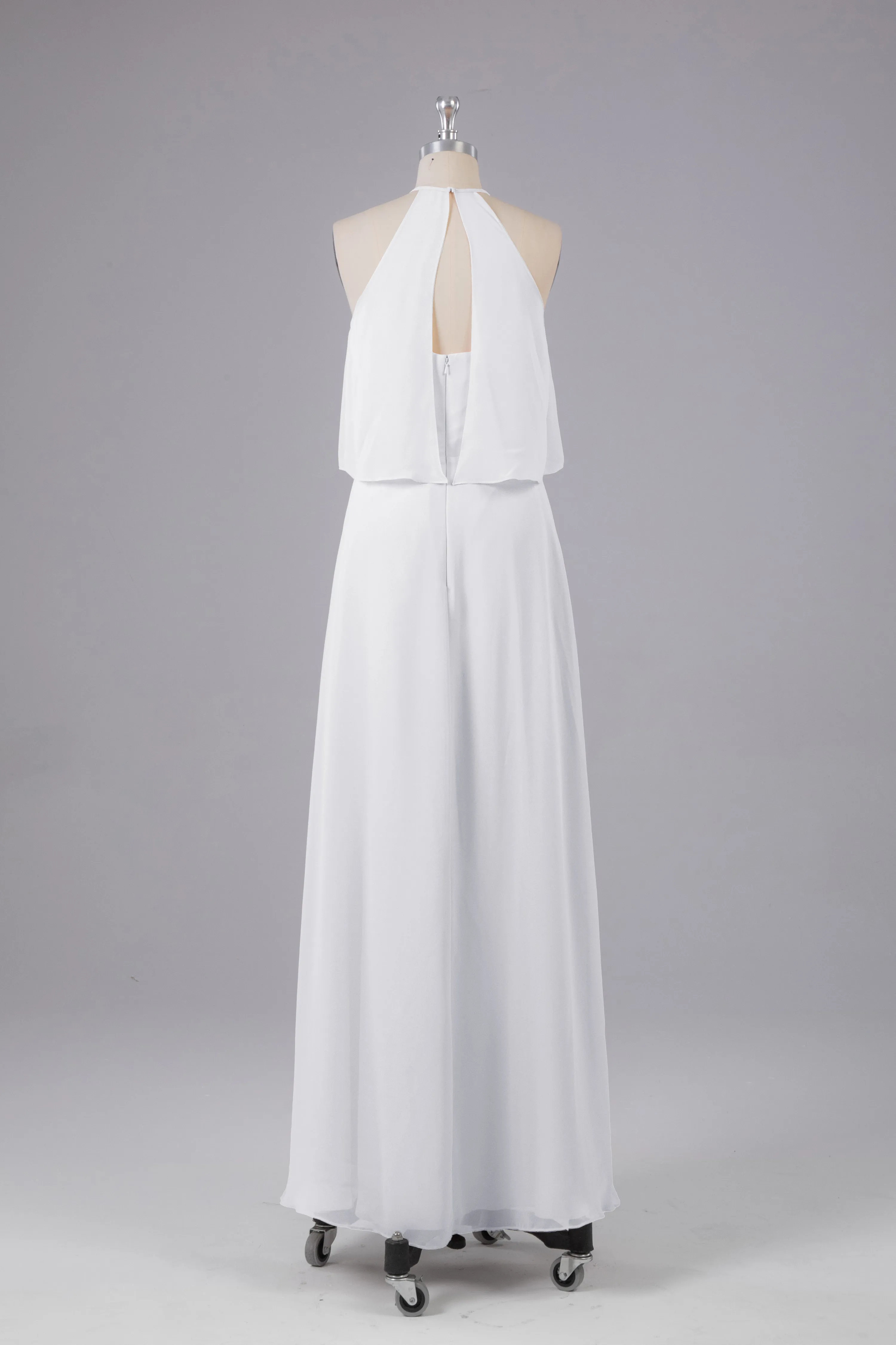 Simple Chiffon Column Halter Long Bridesmaid Dresses