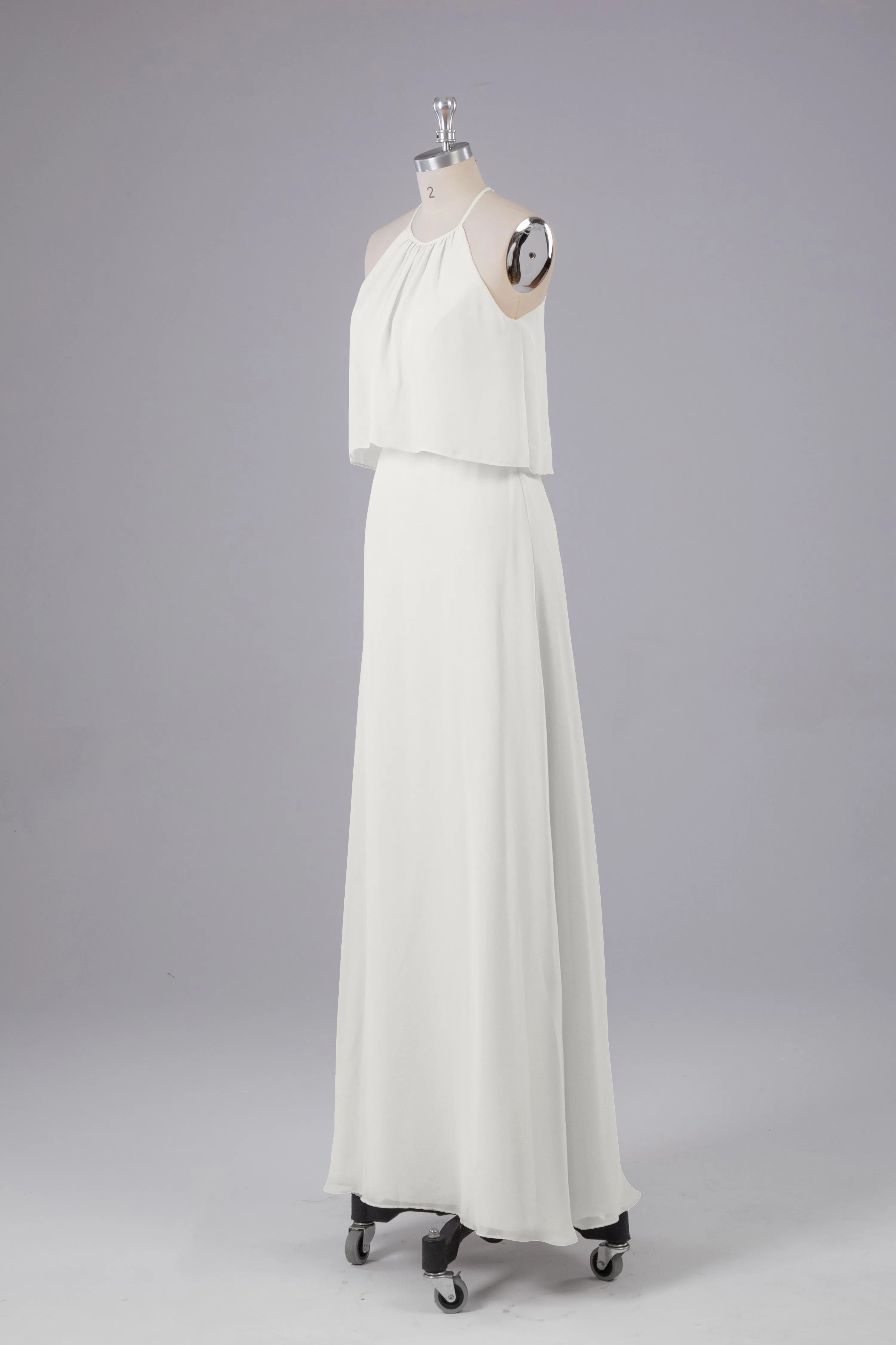 Simple Chiffon Column Halter Long Bridesmaid Dresses