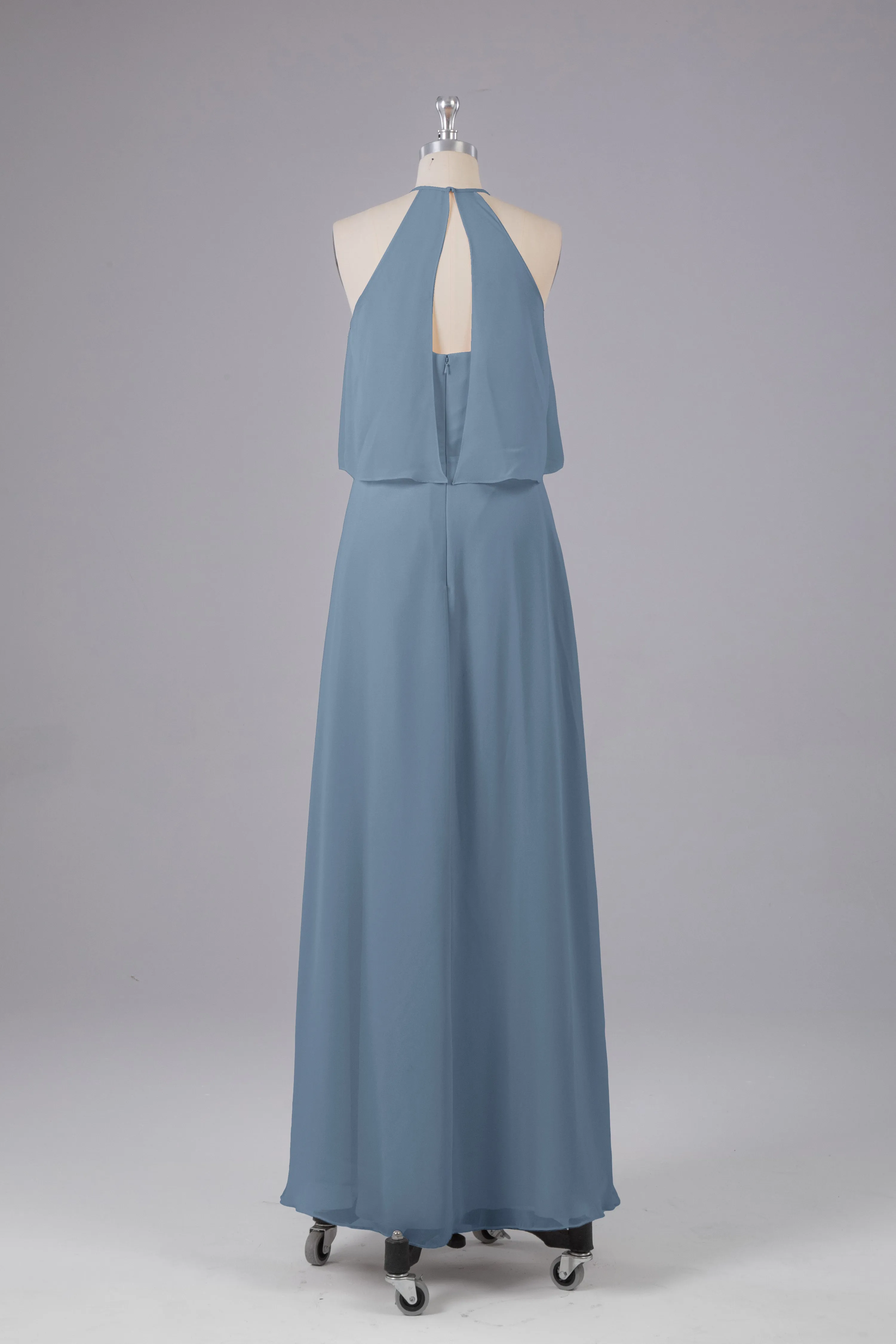Simple Chiffon Column Halter Long Bridesmaid Dresses