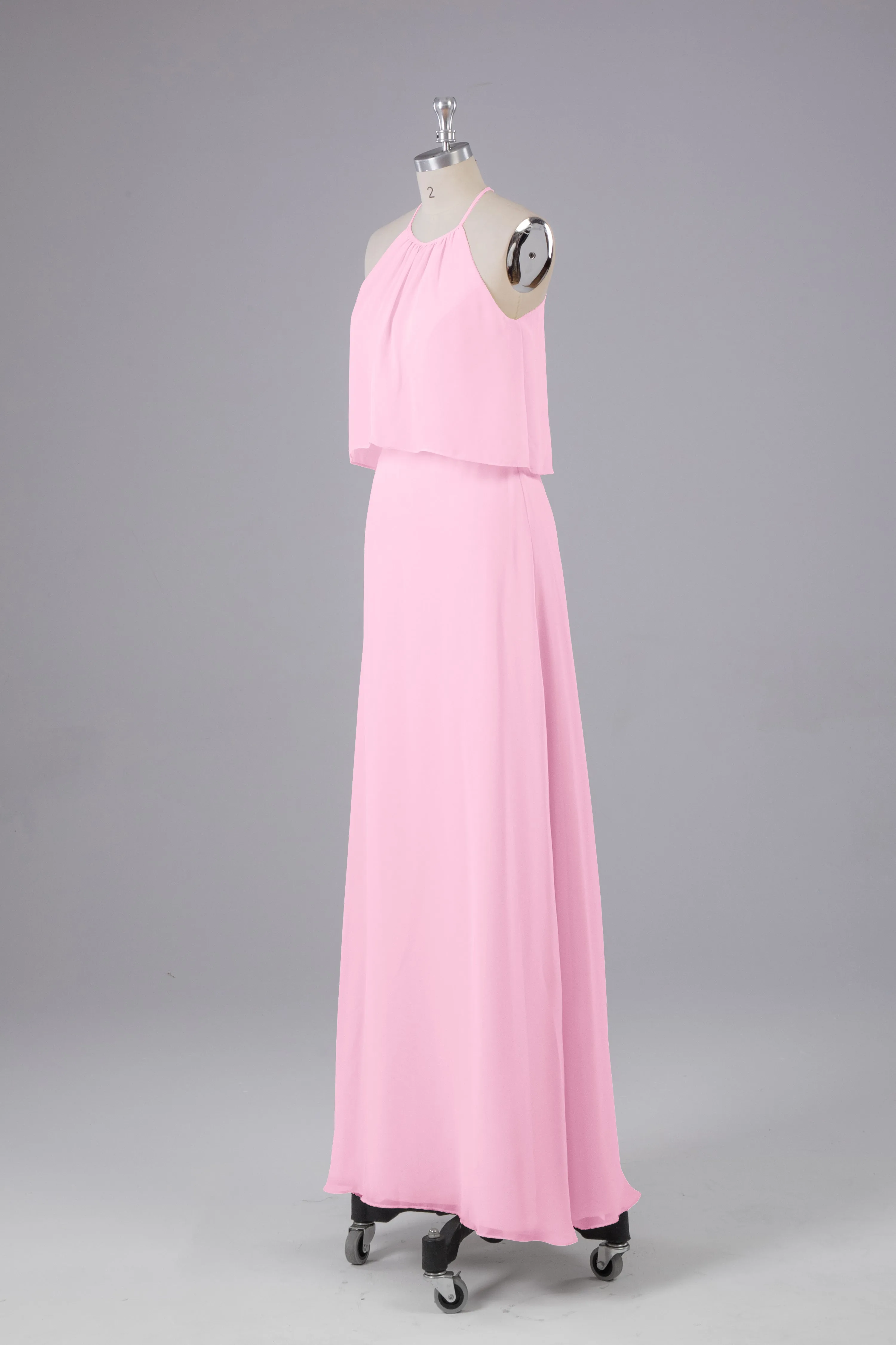 Simple Chiffon Column Halter Long Bridesmaid Dresses