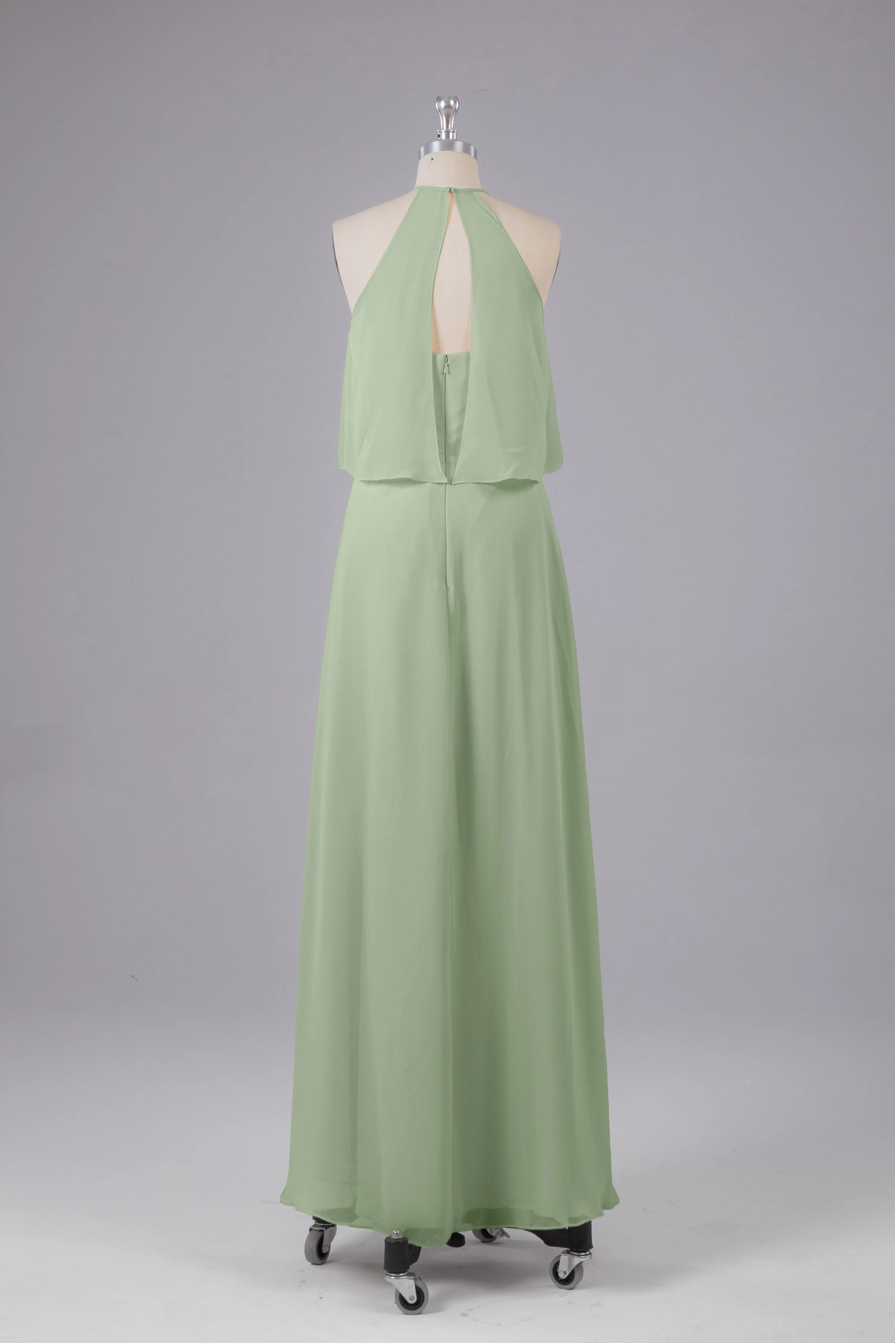Simple Chiffon Column Halter Long Bridesmaid Dresses