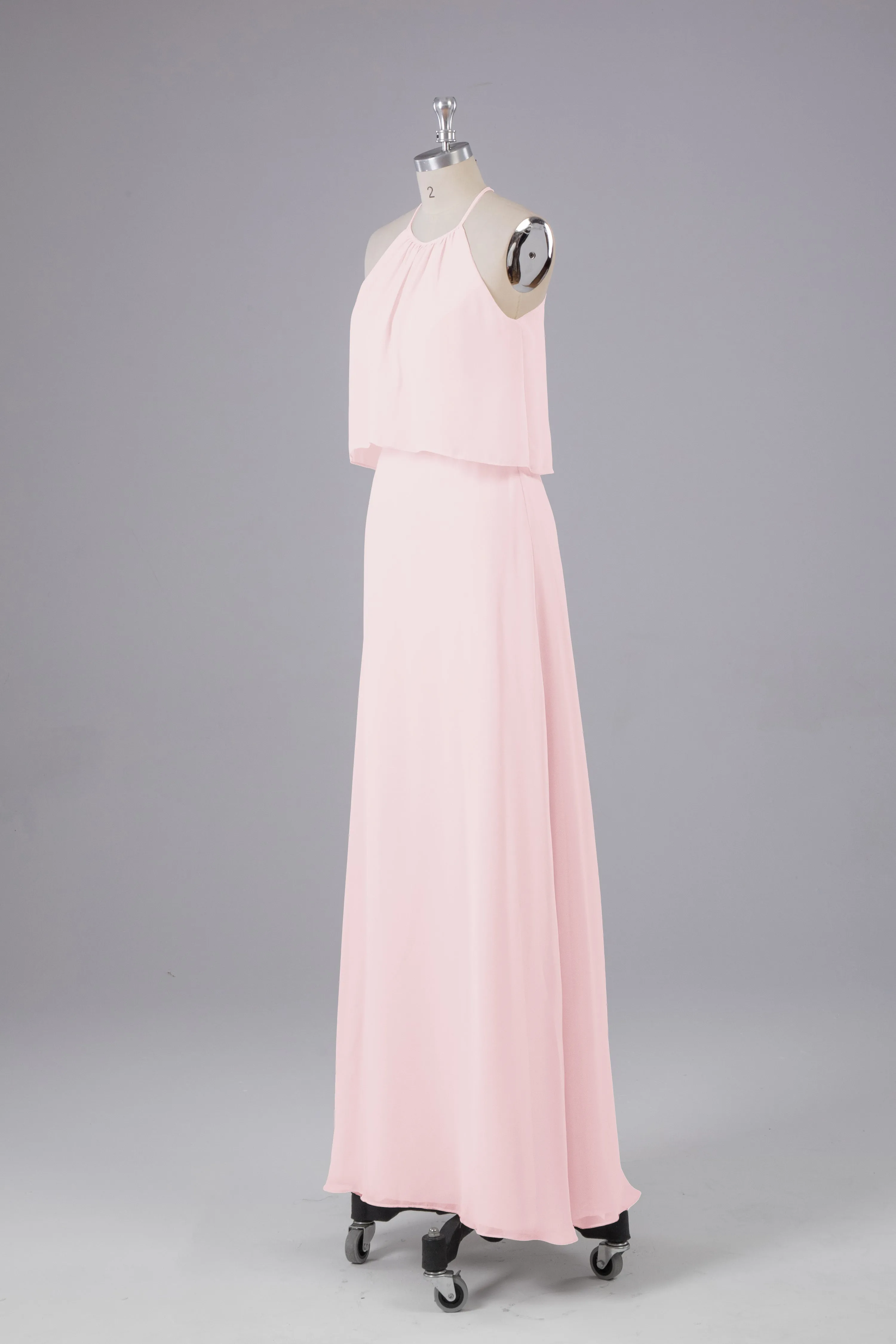 Simple Chiffon Column Halter Long Bridesmaid Dresses
