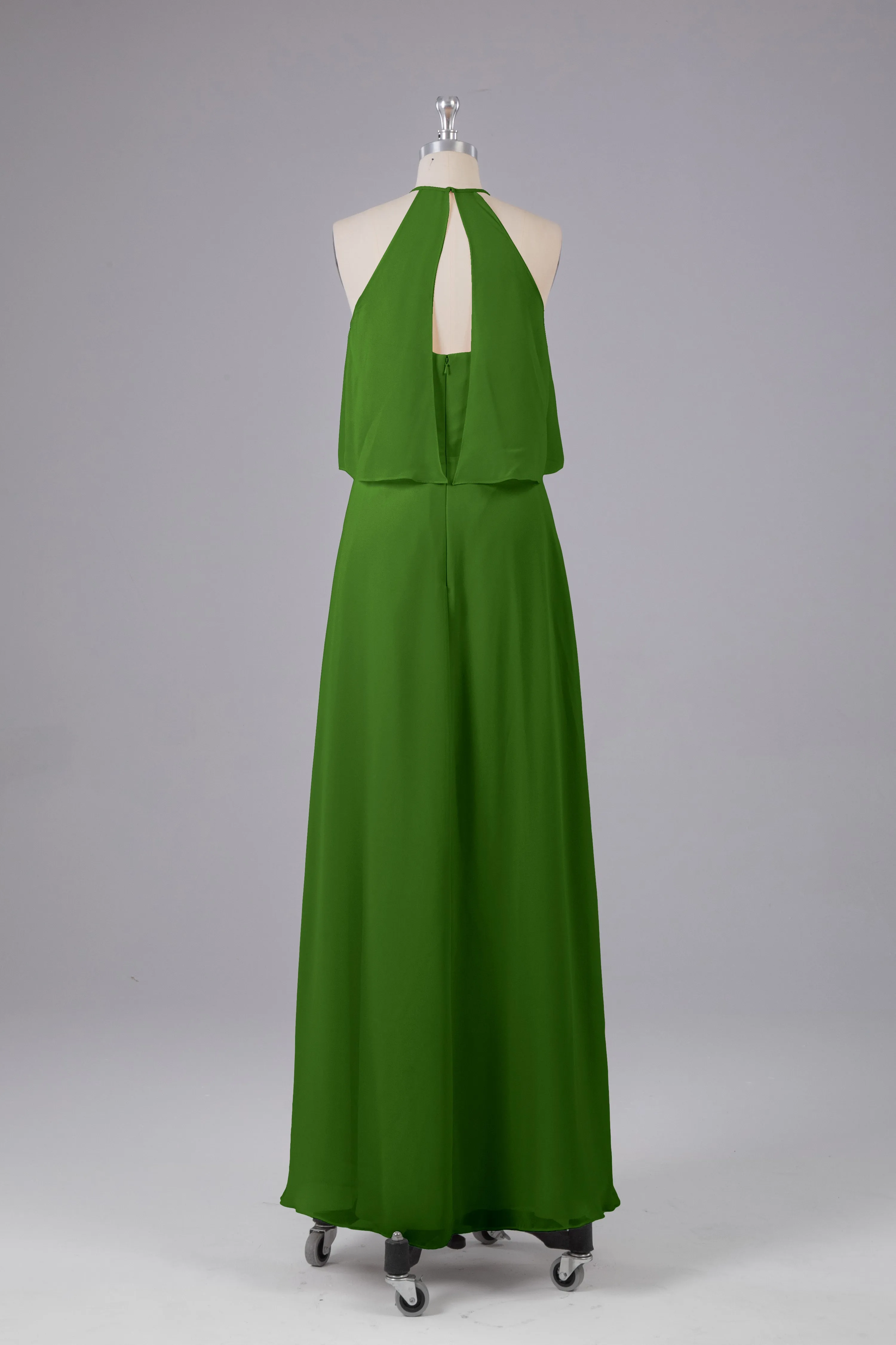 Simple Chiffon Column Halter Long Bridesmaid Dresses