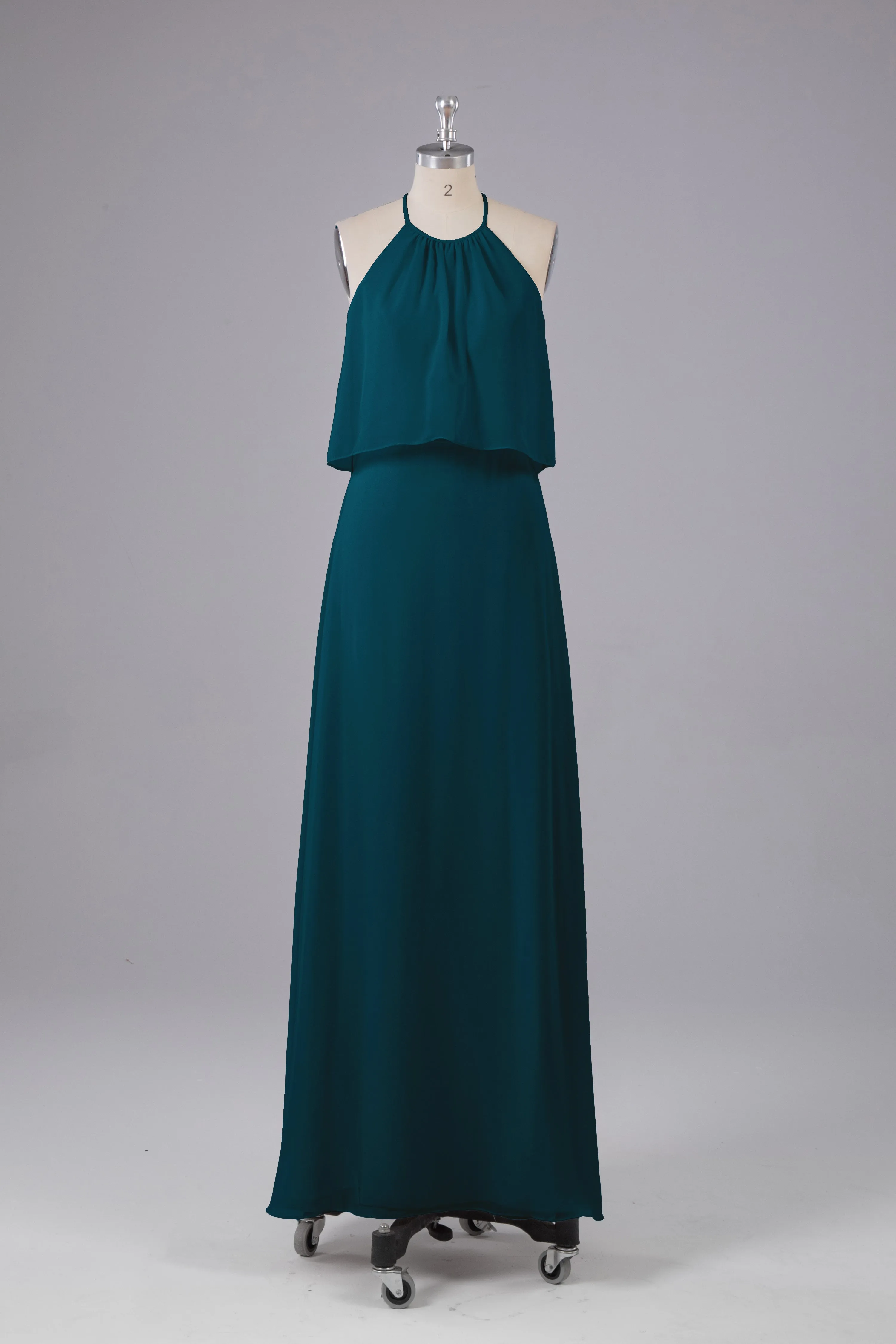 Simple Chiffon Column Halter Long Bridesmaid Dresses
