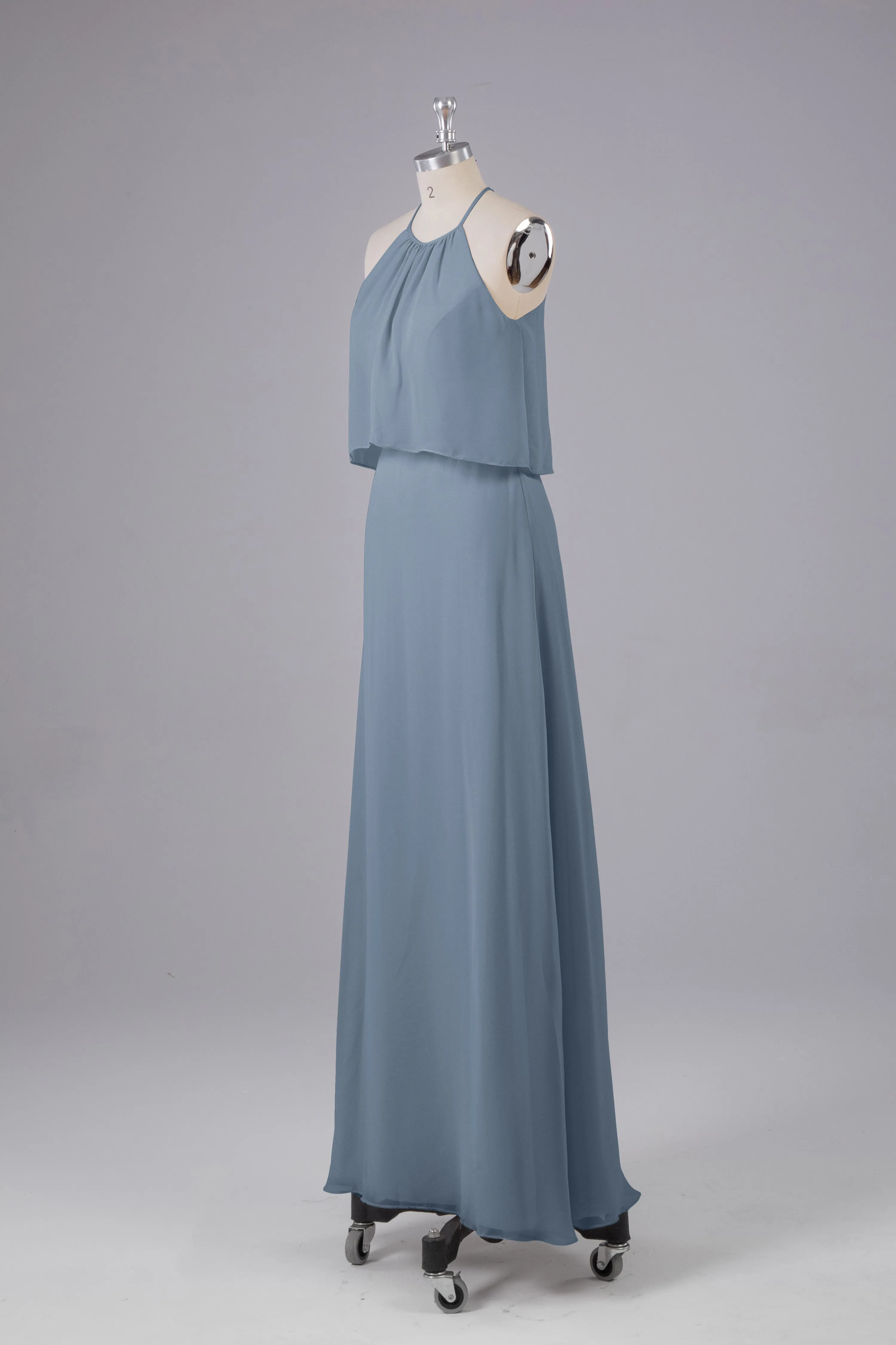 Simple Chiffon Column Halter Long Bridesmaid Dresses