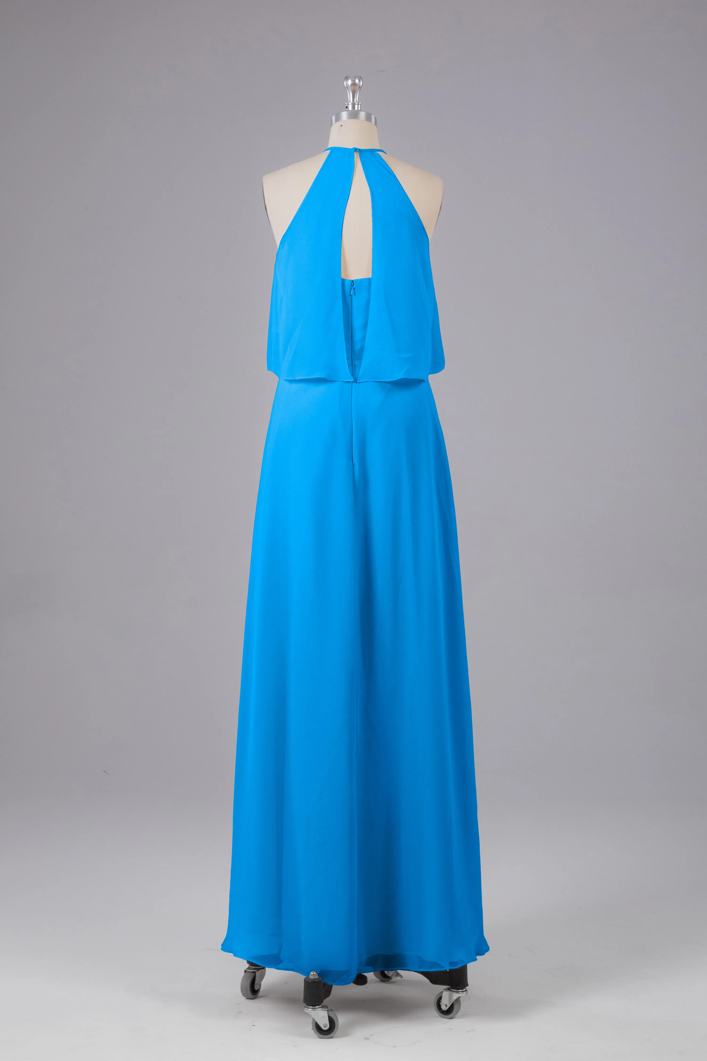 Simple Chiffon Column Halter Long Bridesmaid Dresses