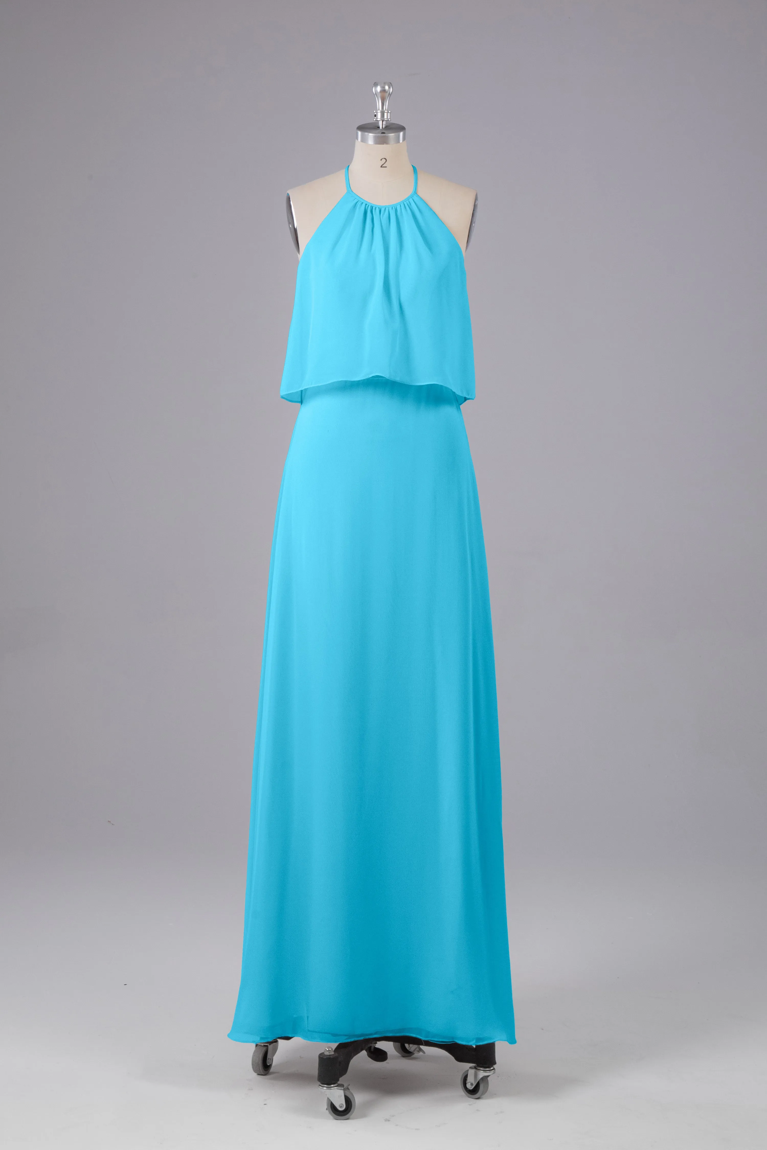 Simple Chiffon Column Halter Long Bridesmaid Dresses