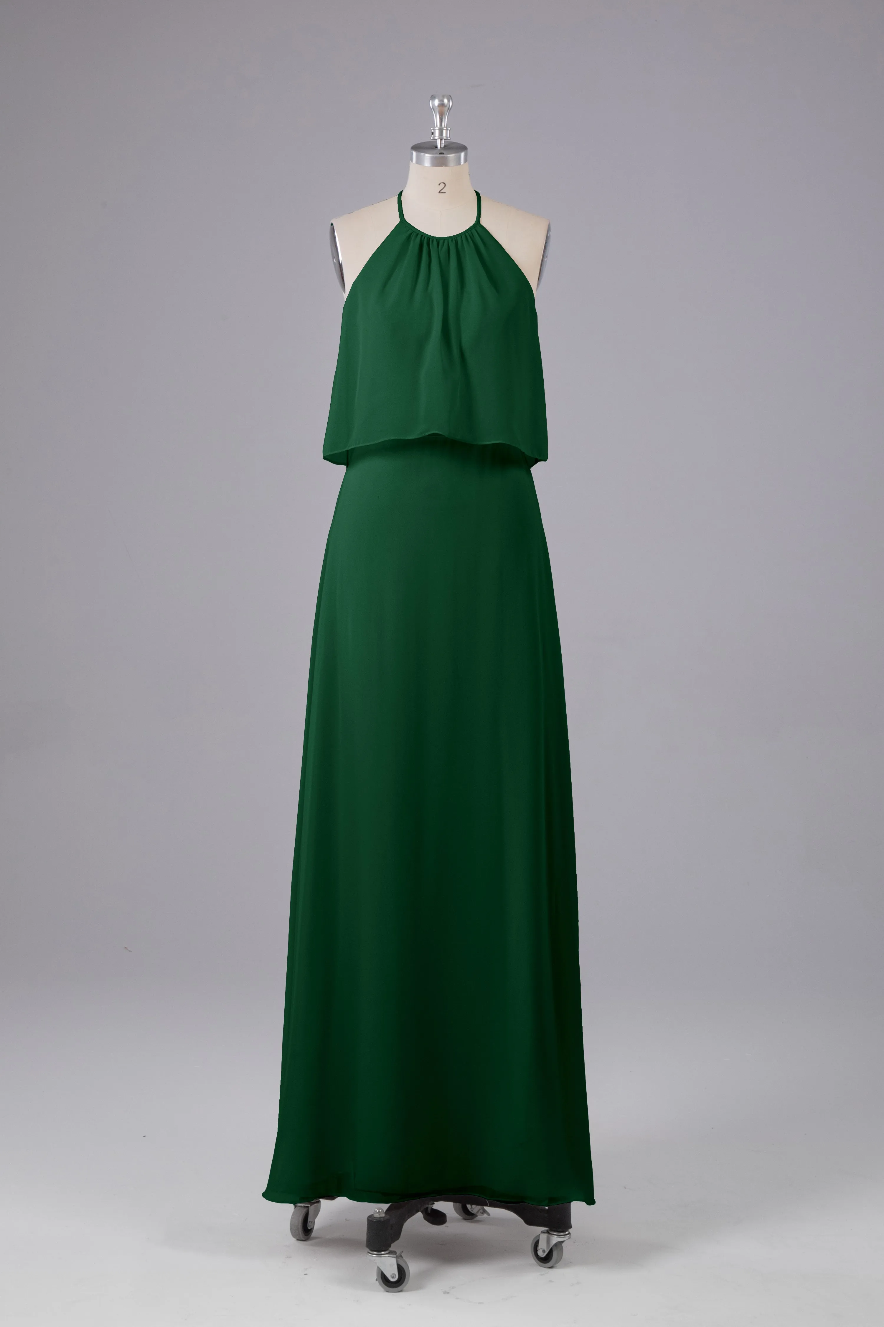 Simple Chiffon Column Halter Long Bridesmaid Dresses