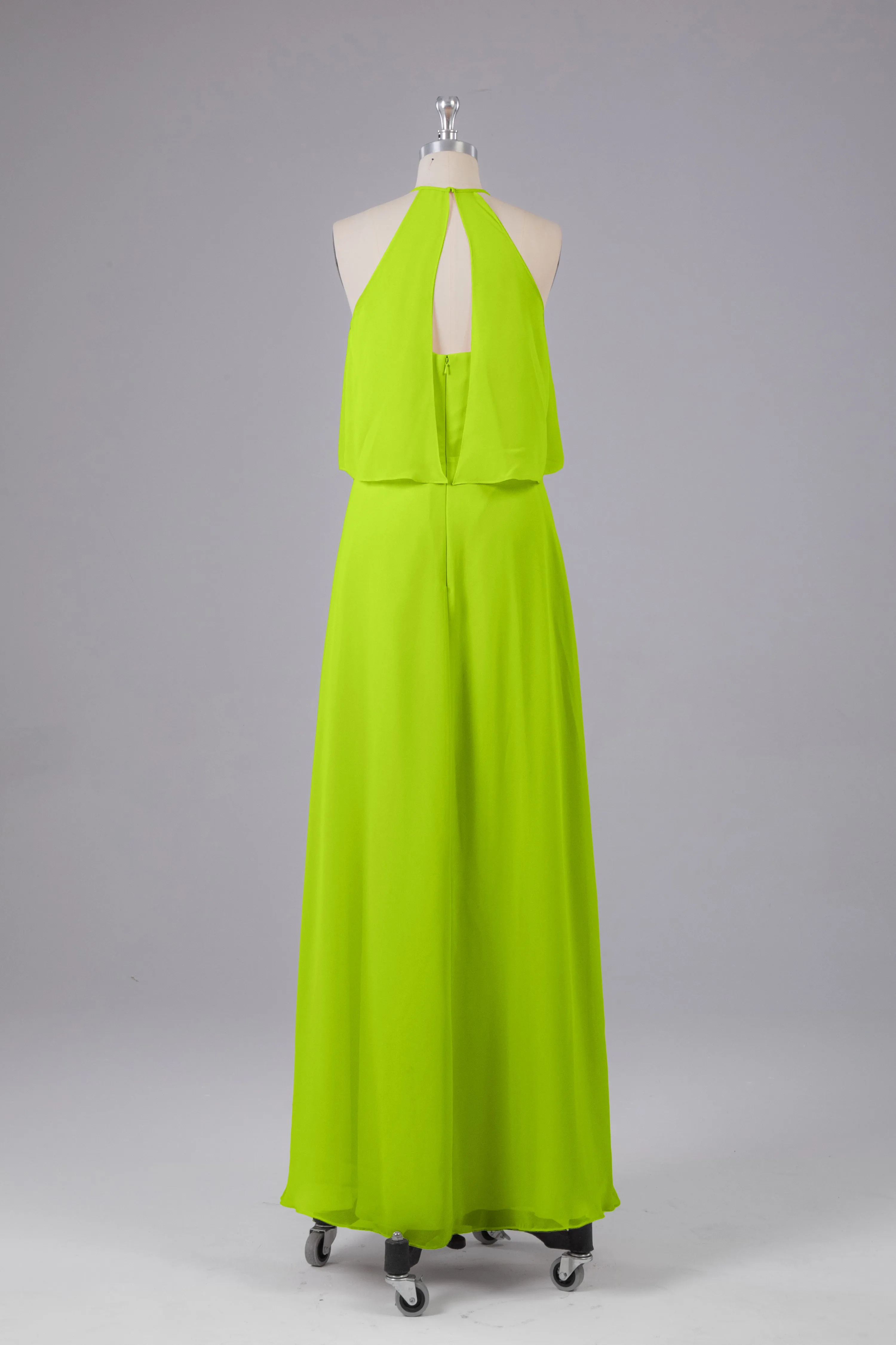 Simple Chiffon Column Halter Long Bridesmaid Dresses