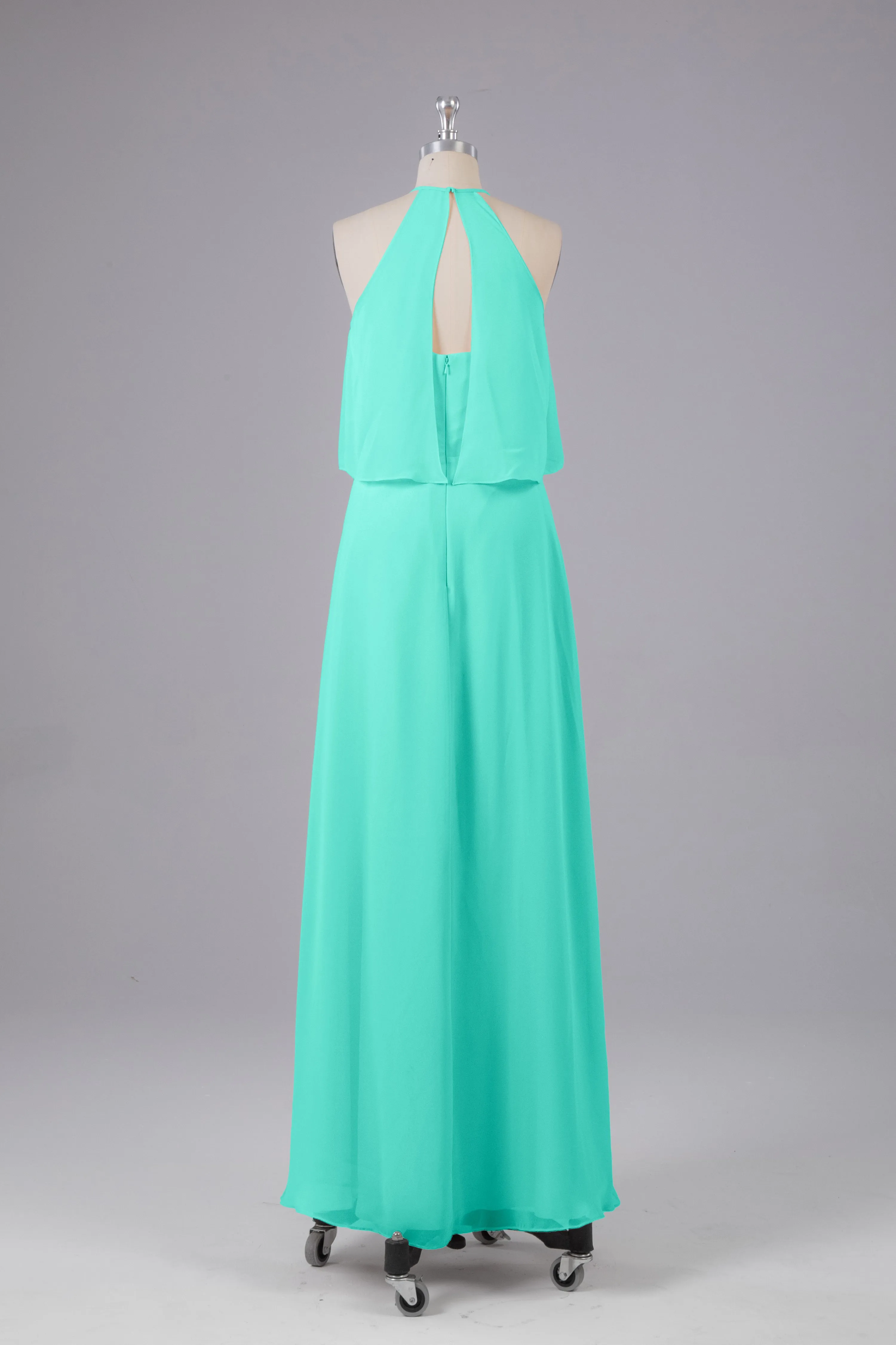 Simple Chiffon Column Halter Long Bridesmaid Dresses