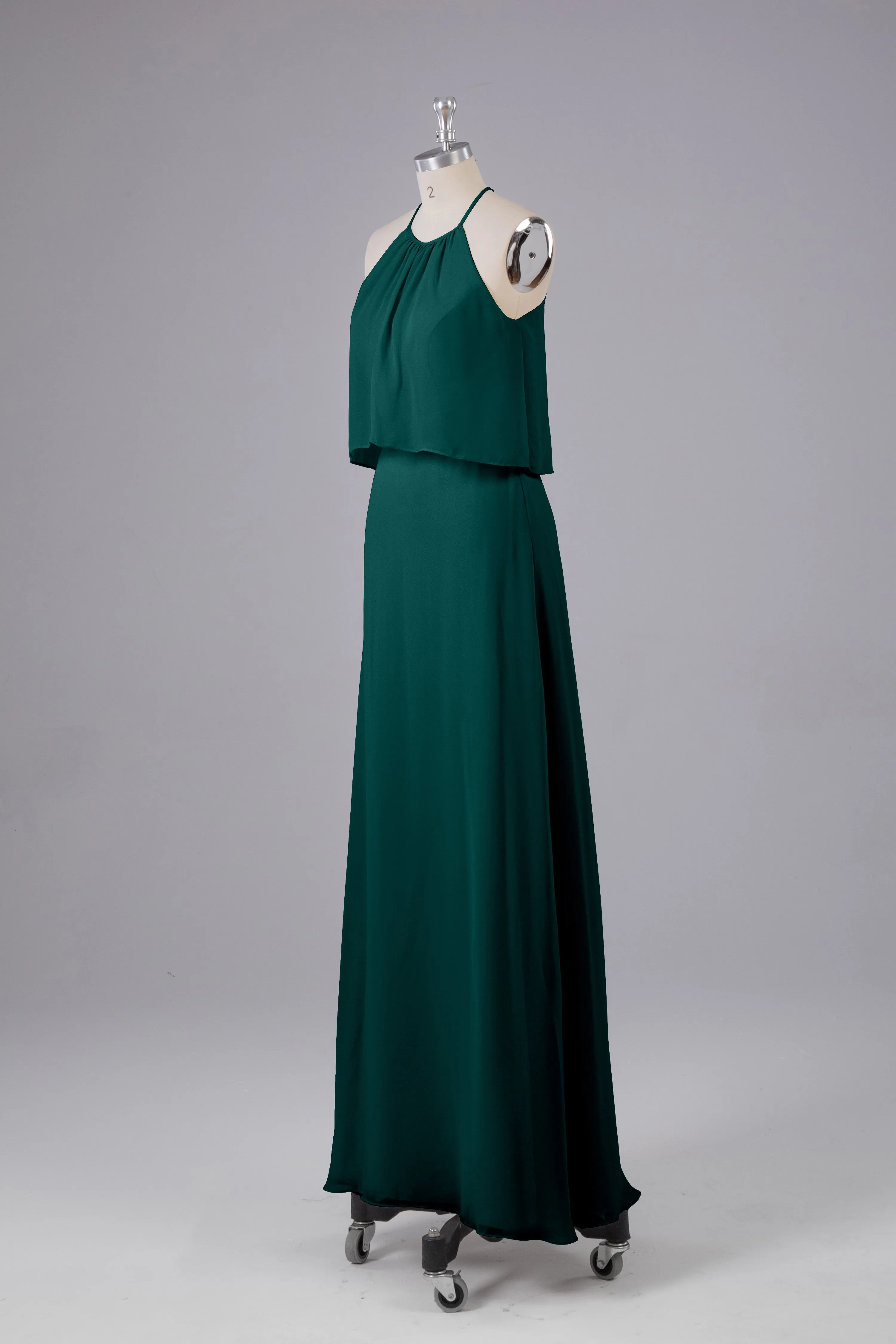 Simple Chiffon Column Halter Long Bridesmaid Dresses