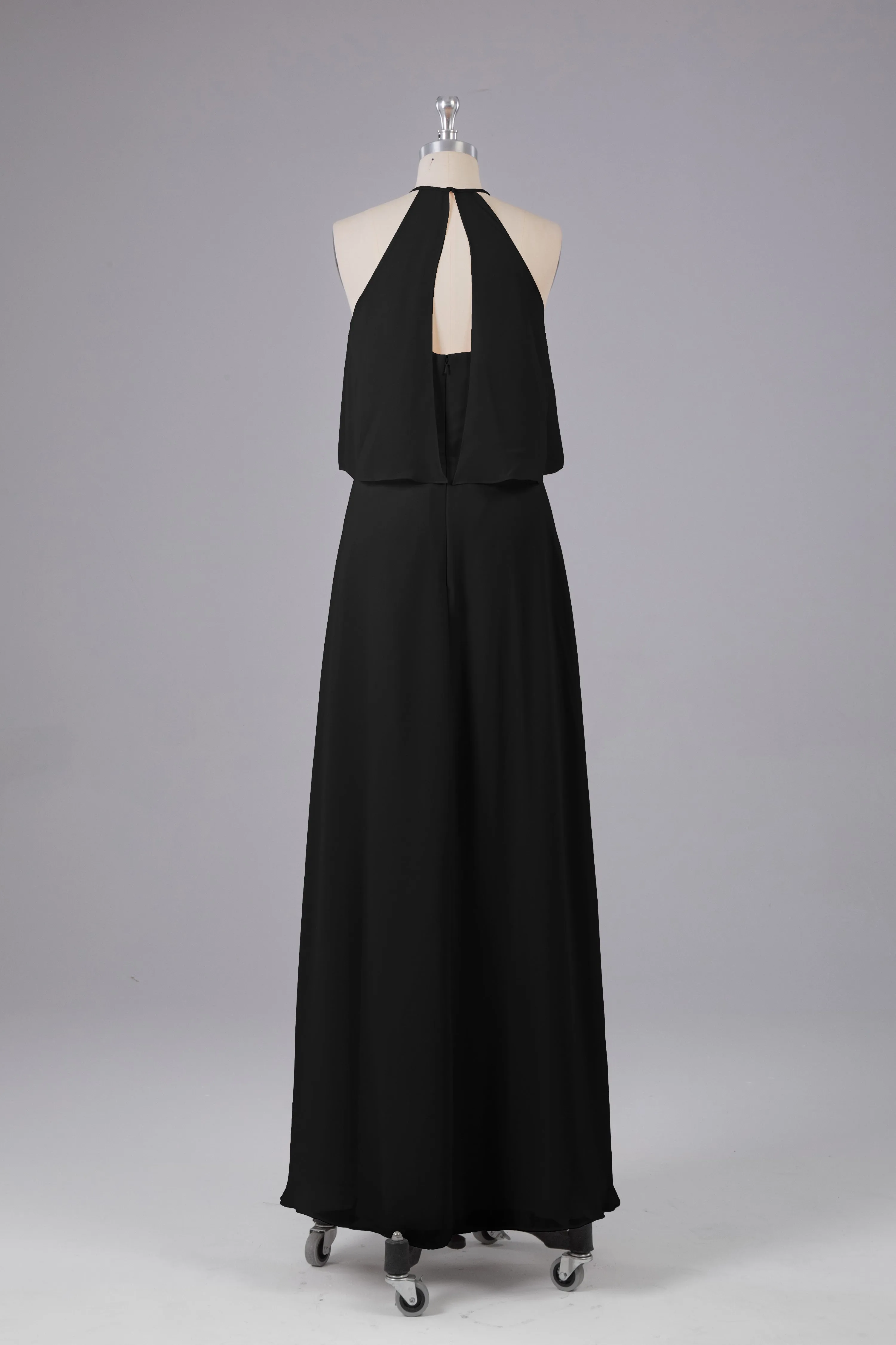 Simple Chiffon Column Halter Long Bridesmaid Dresses