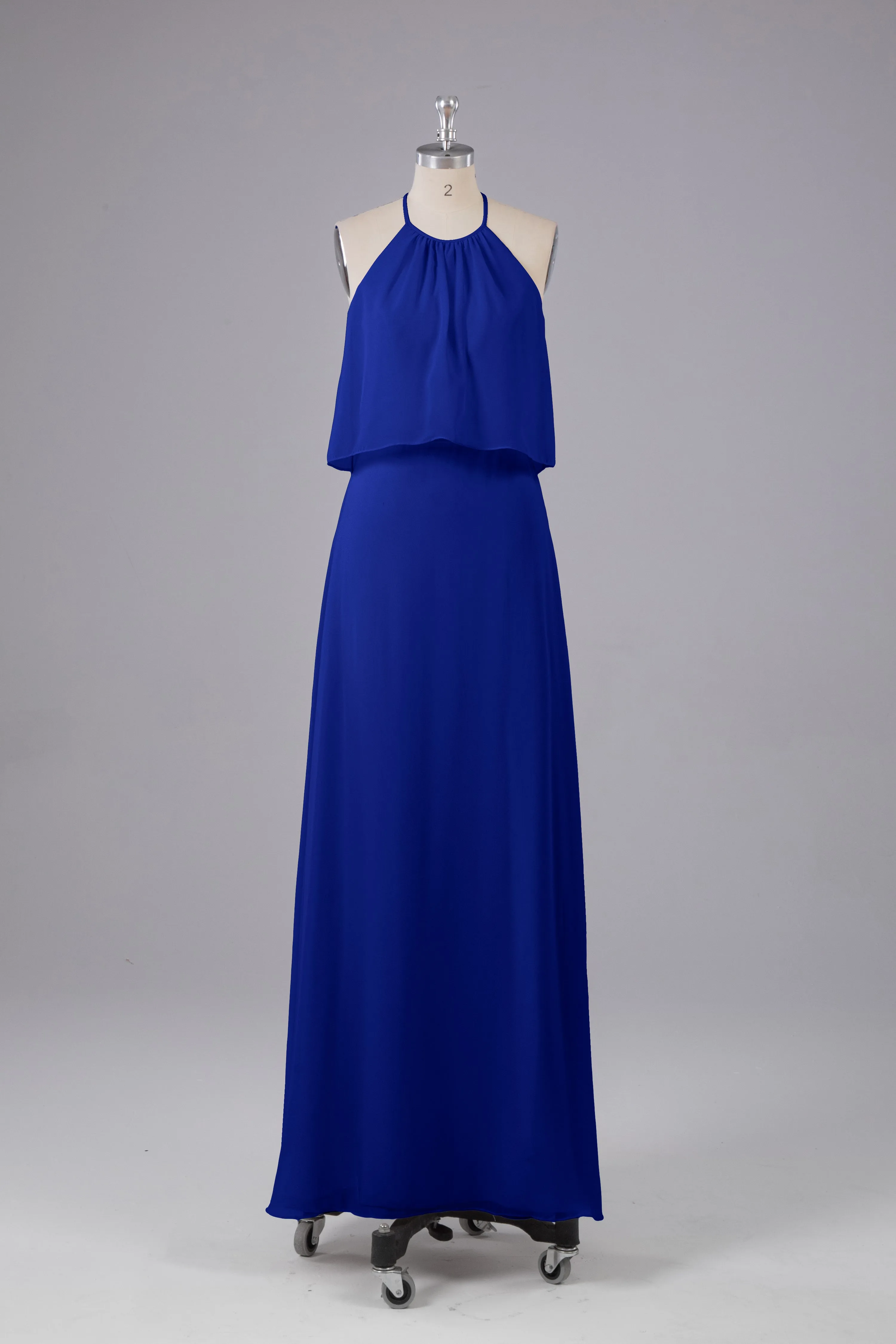Simple Chiffon Column Halter Long Bridesmaid Dresses