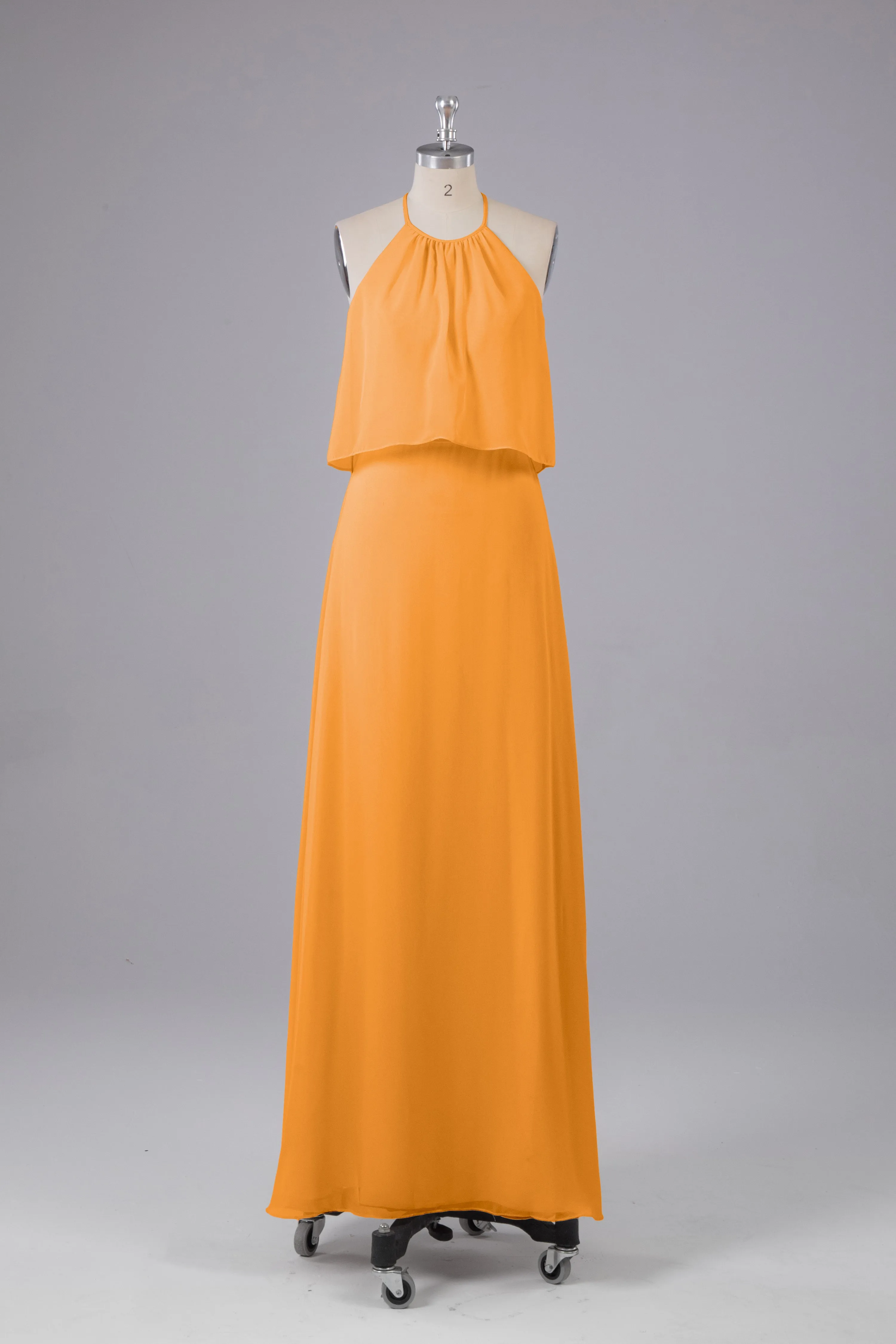 Simple Chiffon Column Halter Long Bridesmaid Dresses