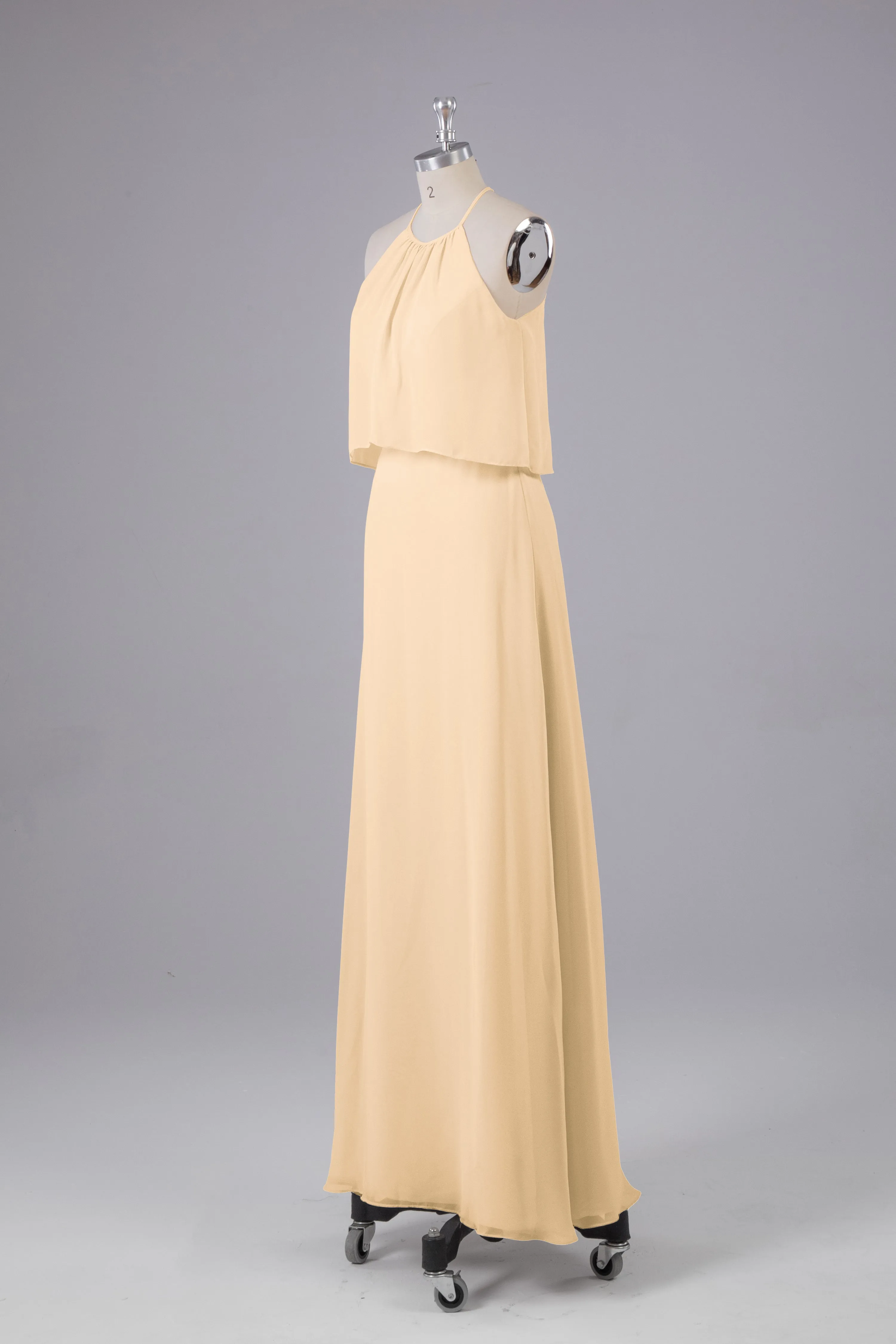 Simple Chiffon Column Halter Long Bridesmaid Dresses