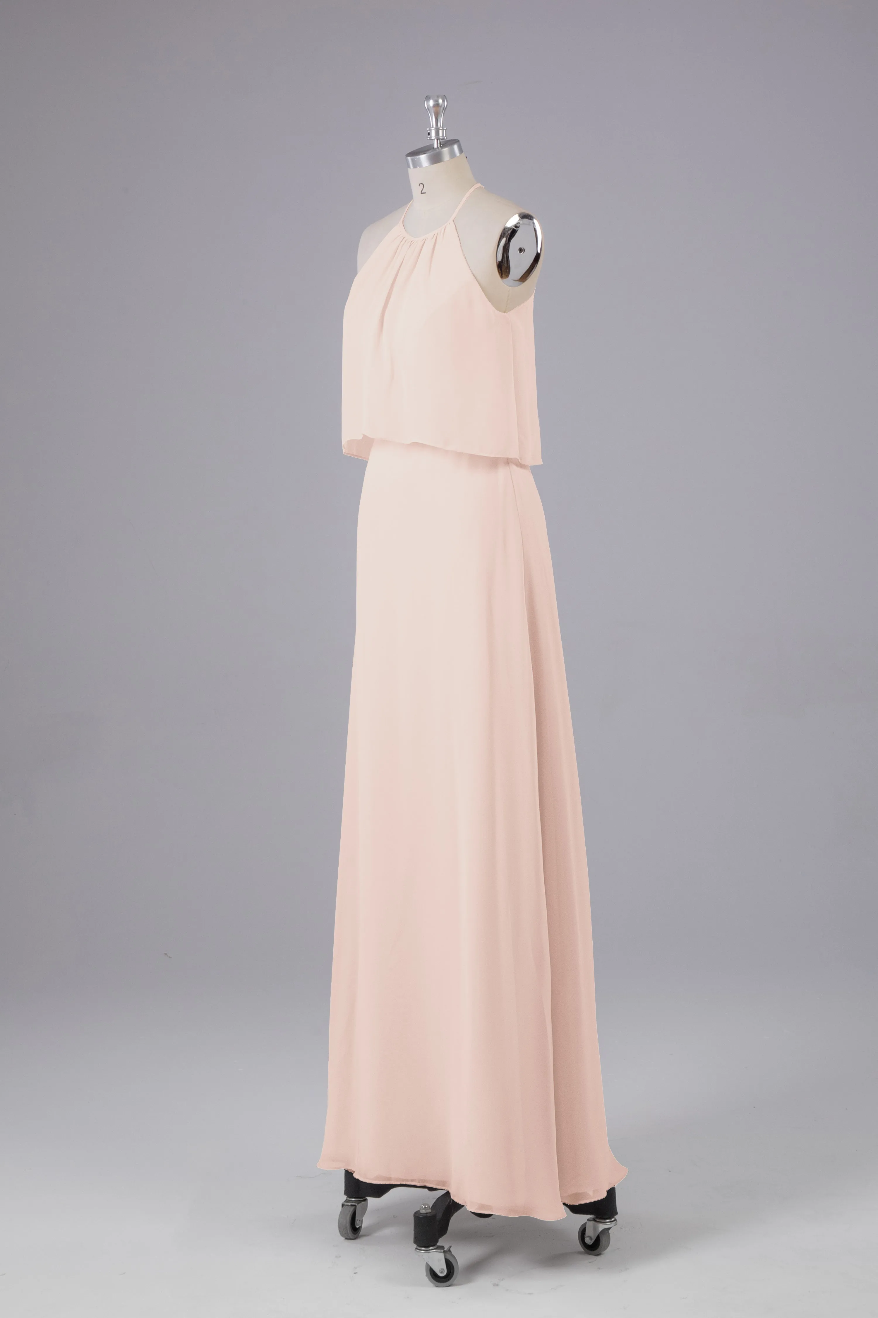 Simple Chiffon Column Halter Long Bridesmaid Dresses