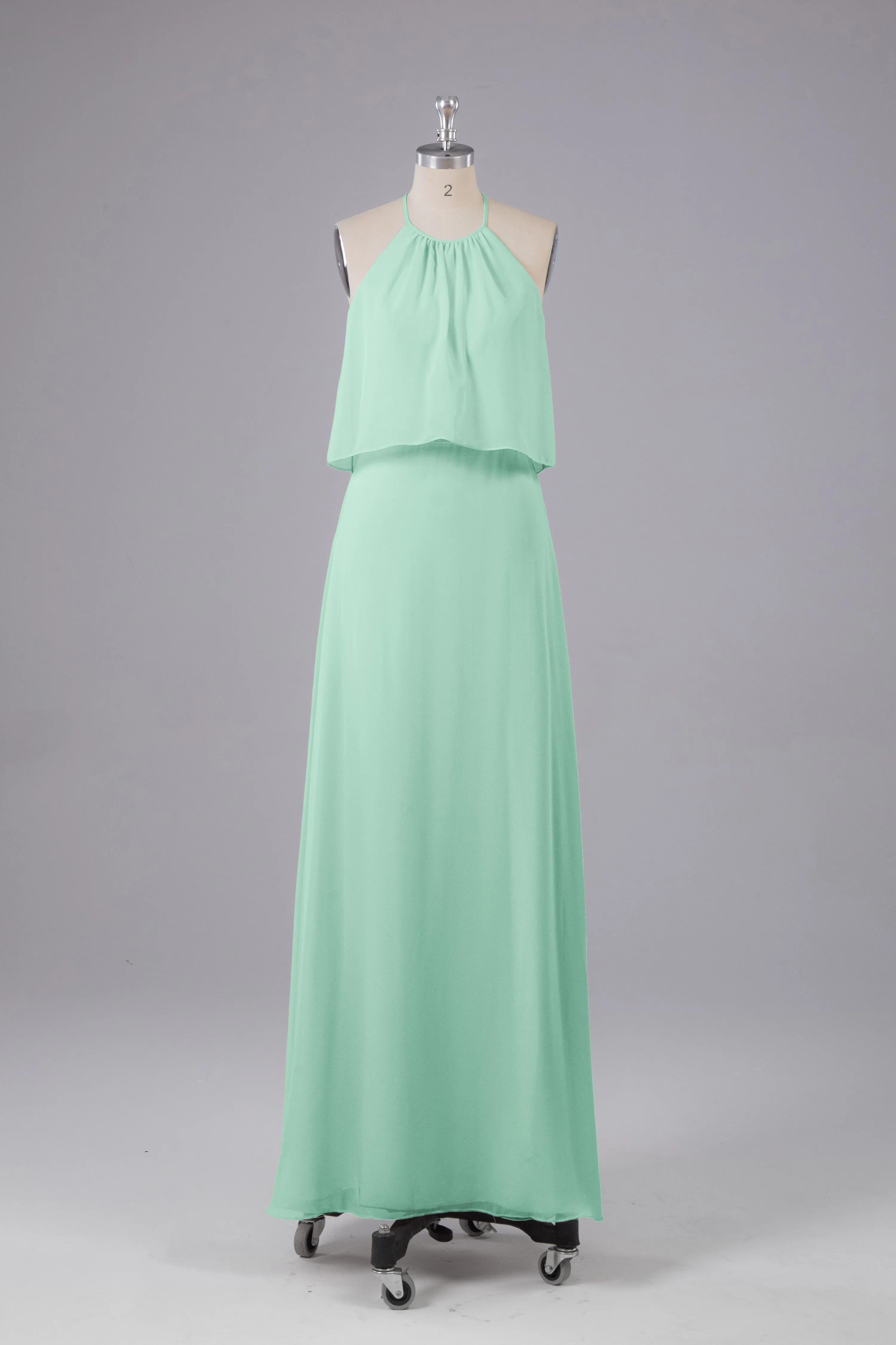Simple Chiffon Column Halter Long Bridesmaid Dresses