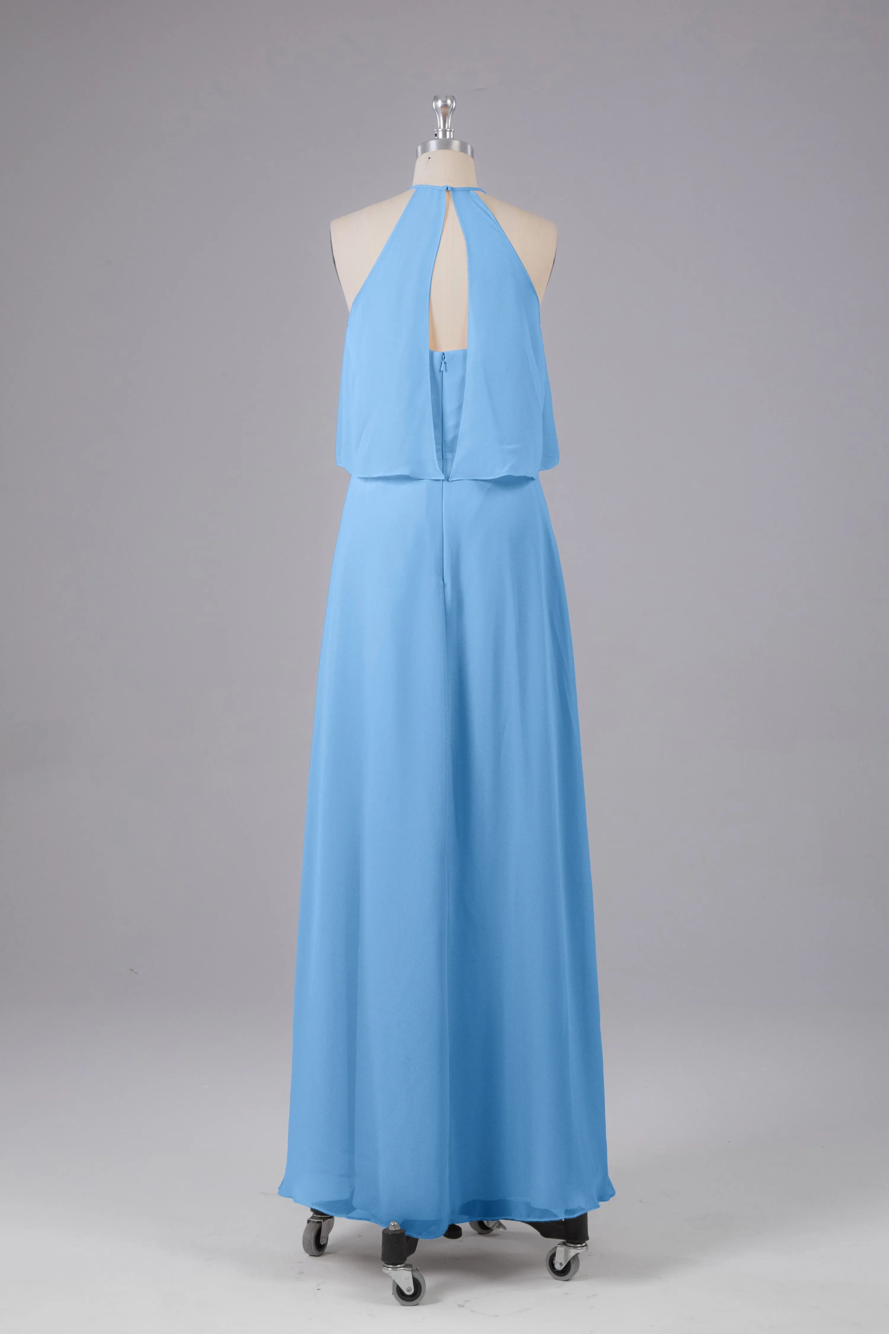 Simple Chiffon Column Halter Long Bridesmaid Dresses