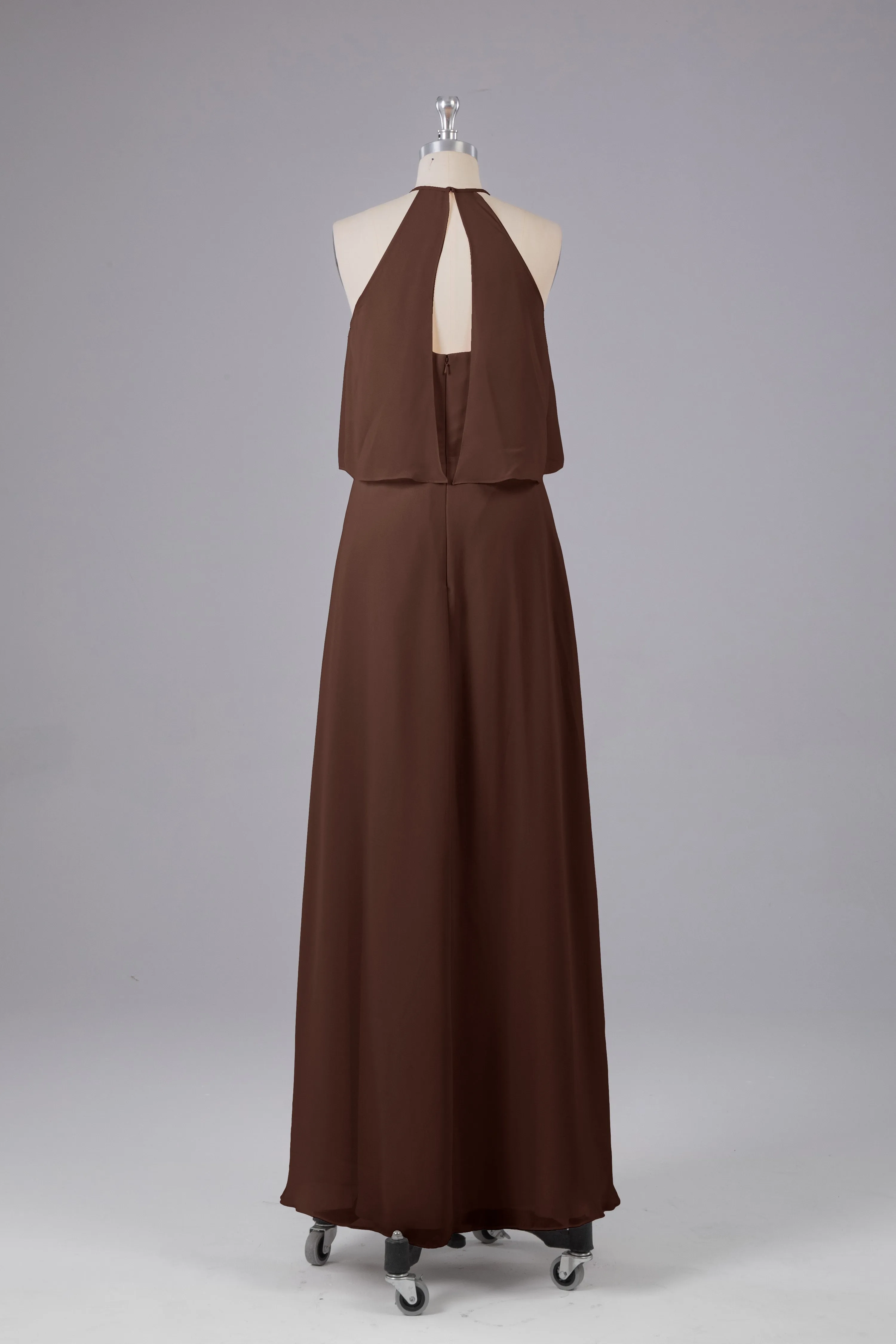 Simple Chiffon Column Halter Long Bridesmaid Dresses