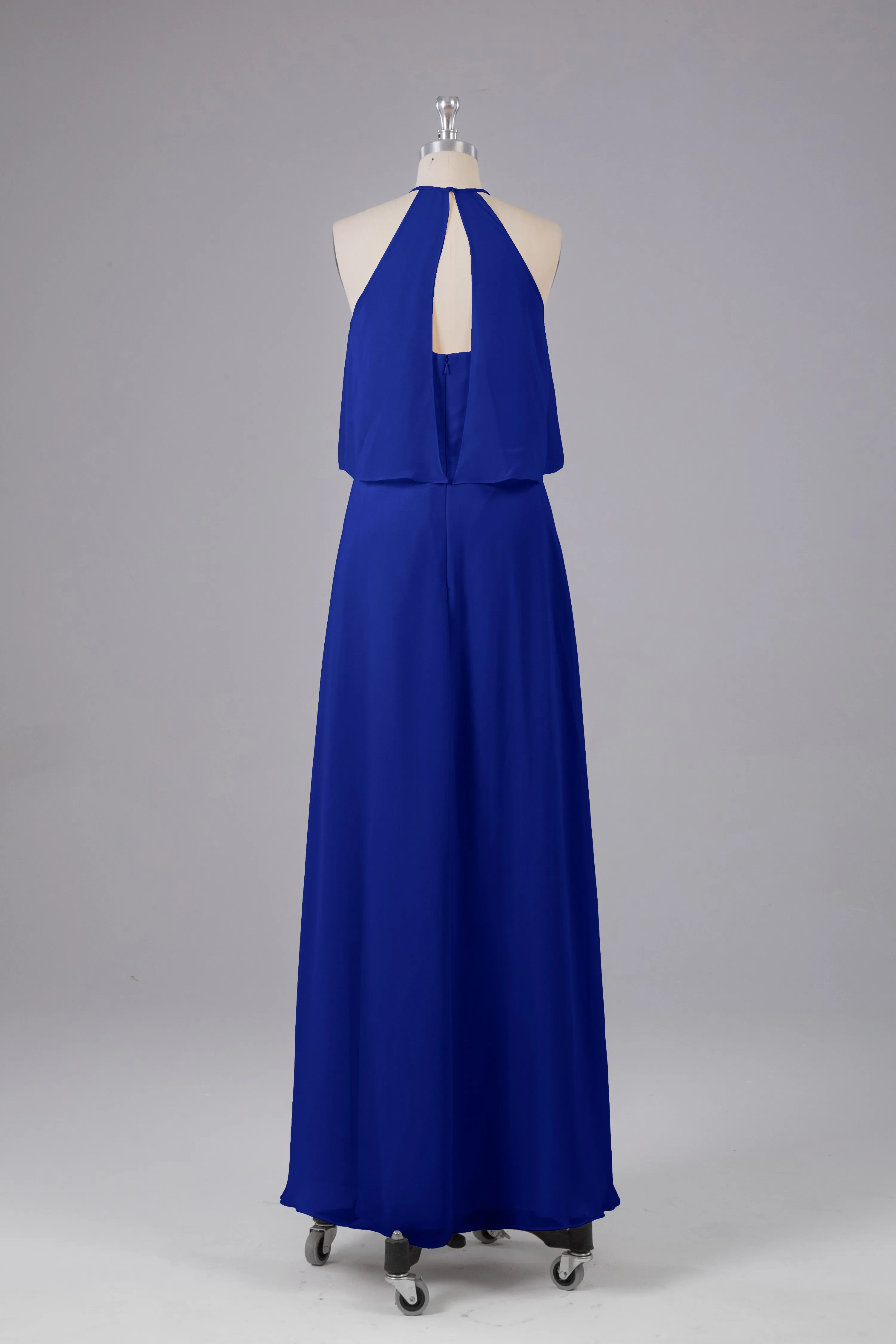 Simple Chiffon Column Halter Long Bridesmaid Dresses