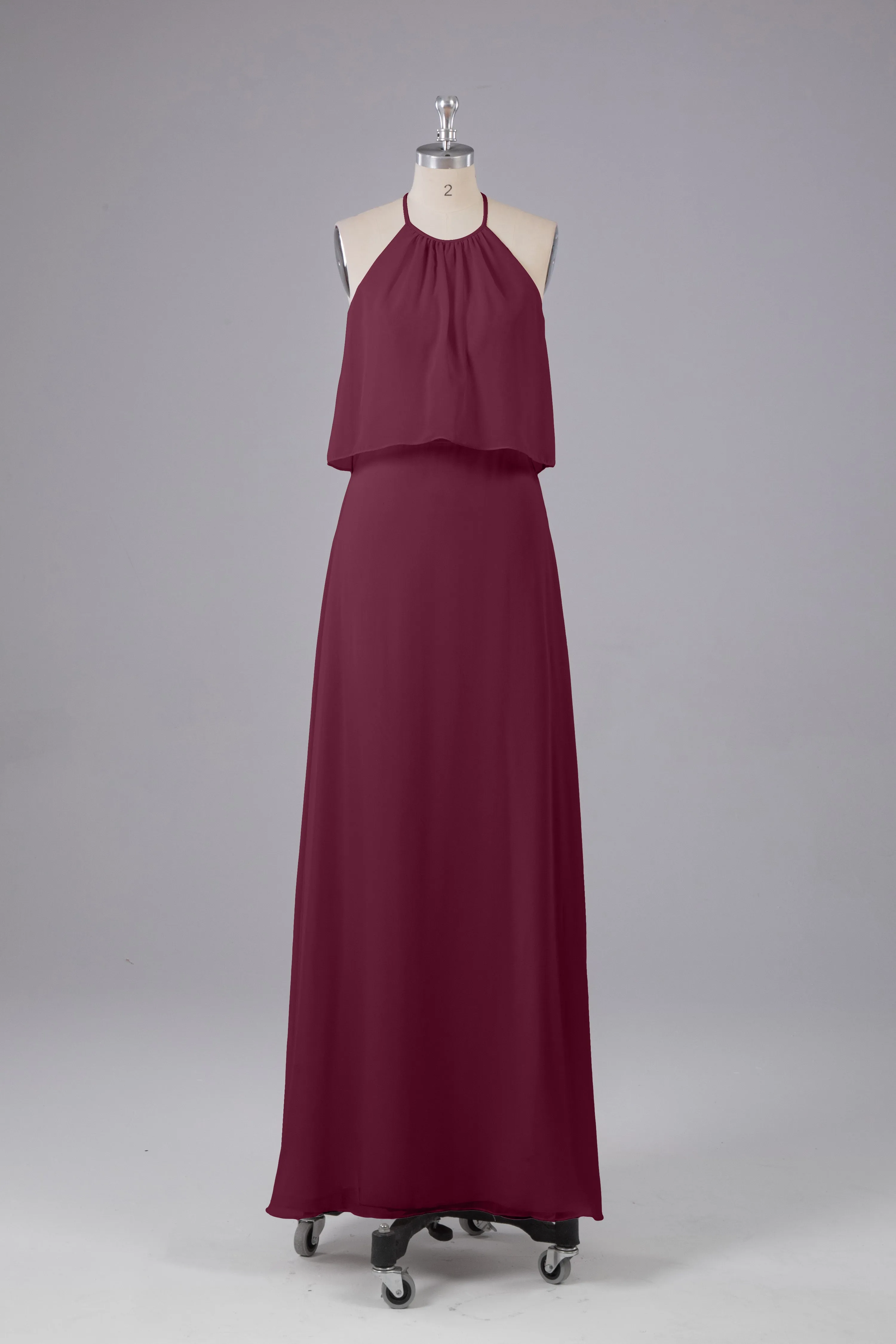 Simple Chiffon Column Halter Long Bridesmaid Dresses
