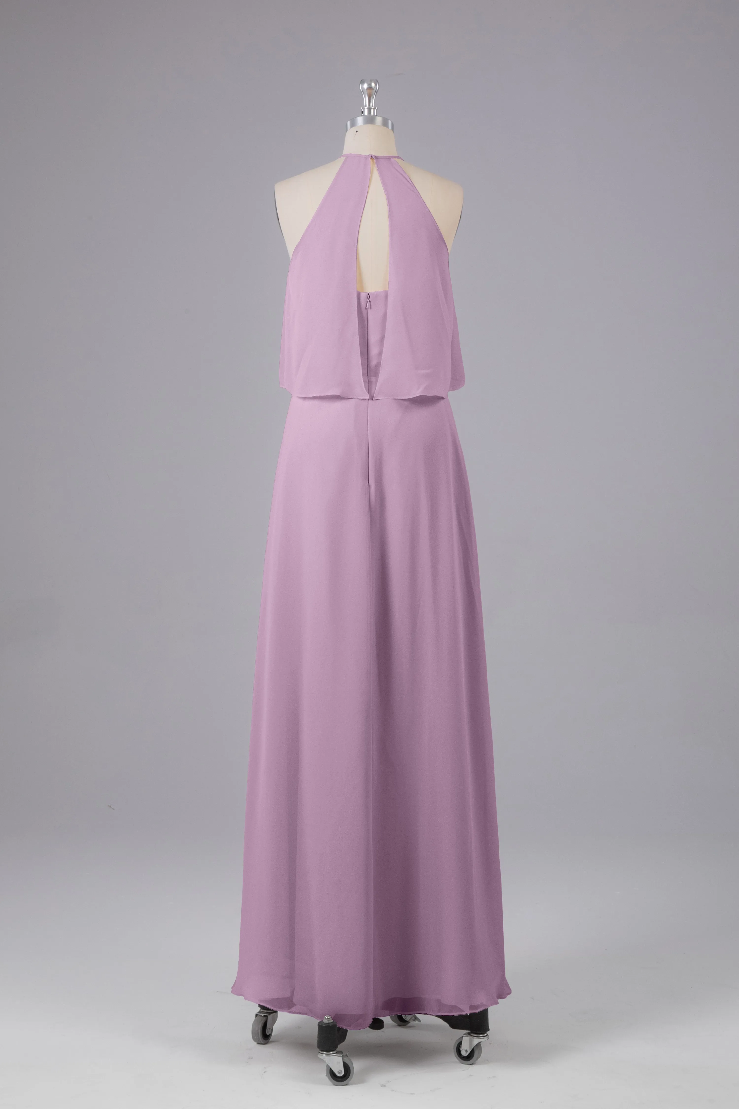 Simple Chiffon Column Halter Long Bridesmaid Dresses