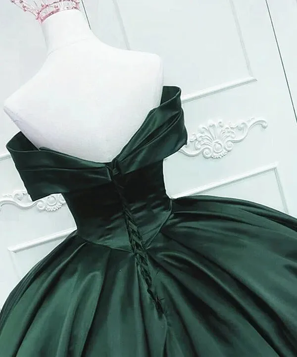 Simple Dark Green Pleats Satin Quinceanera Dresses