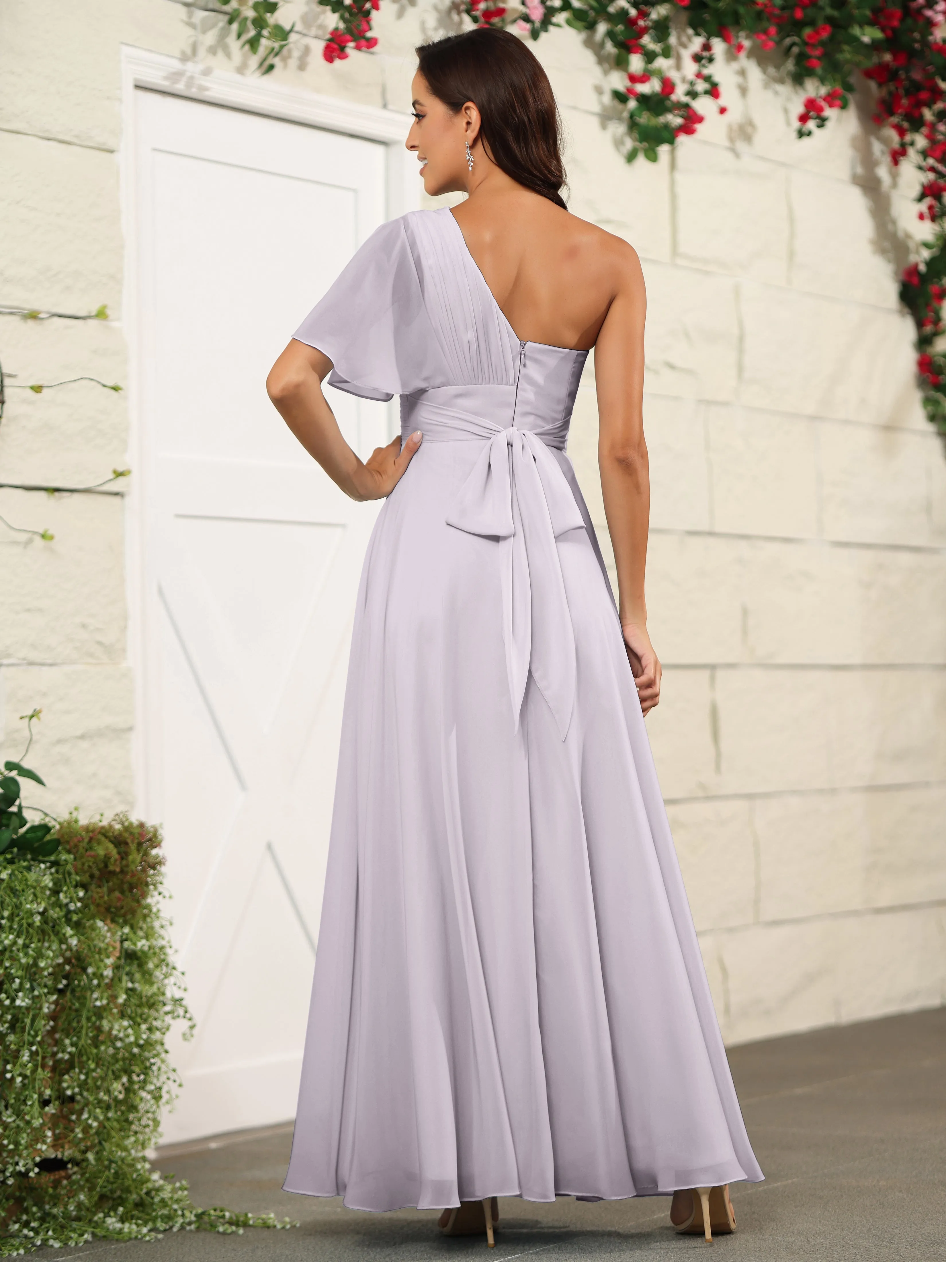 Simple One Shoulder Chiffon Floor Length Bridesmaid Dresses