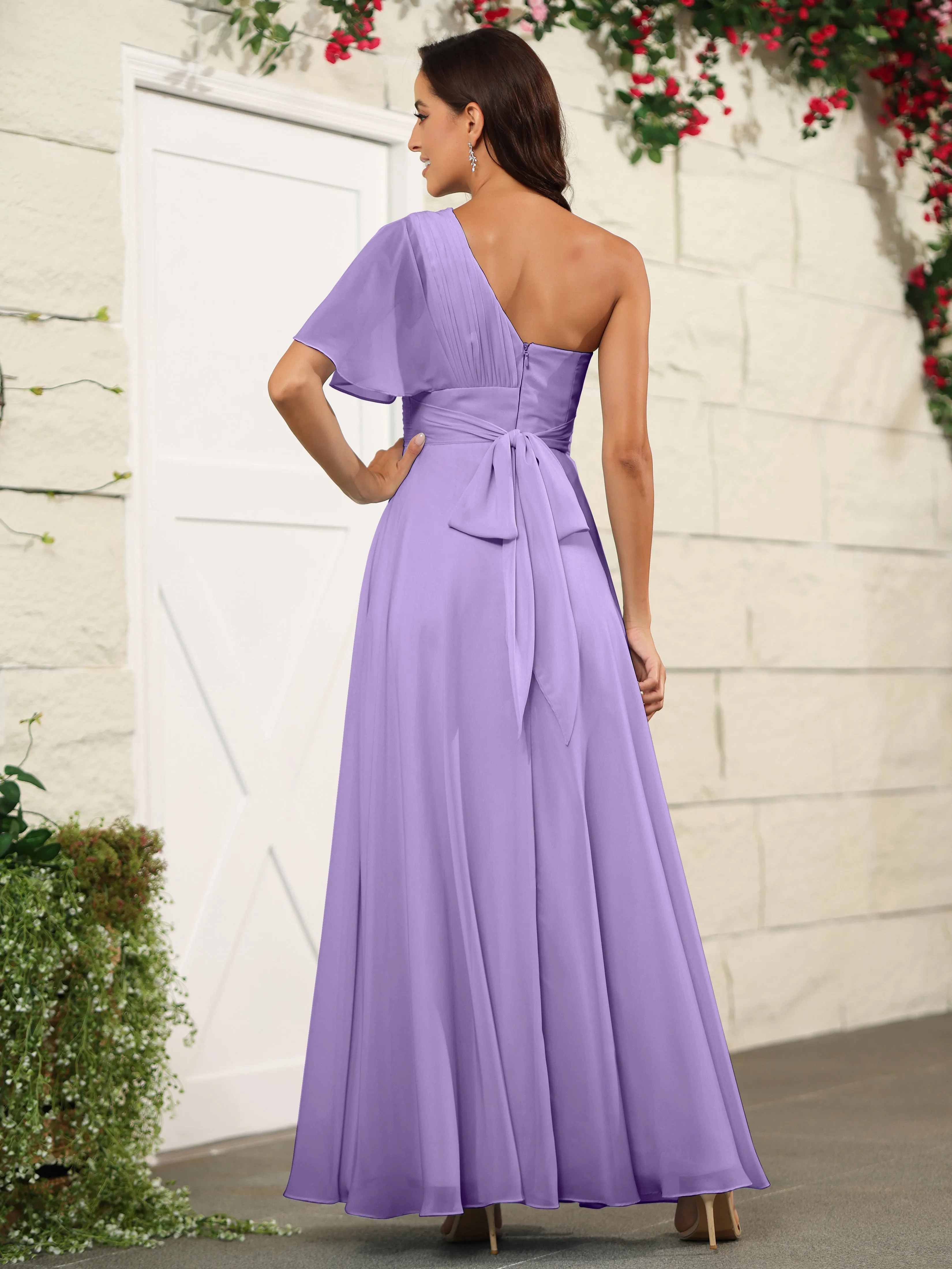 Simple One Shoulder Chiffon Floor Length Bridesmaid Dresses