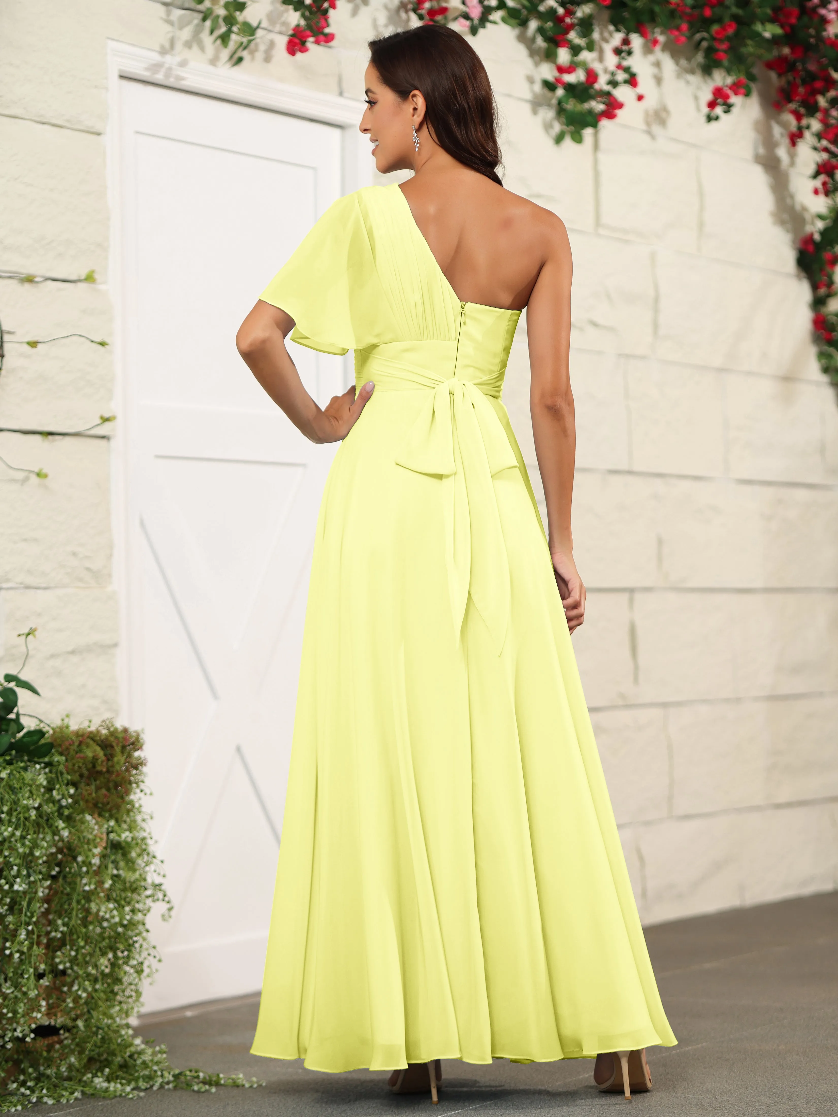 Simple One Shoulder Chiffon Floor Length Bridesmaid Dresses