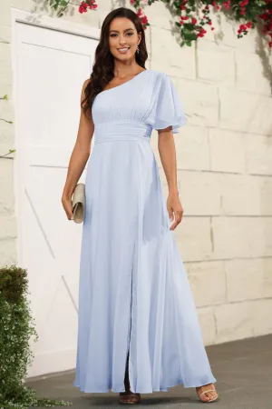 Simple One Shoulder Chiffon Floor Length Bridesmaid Dresses