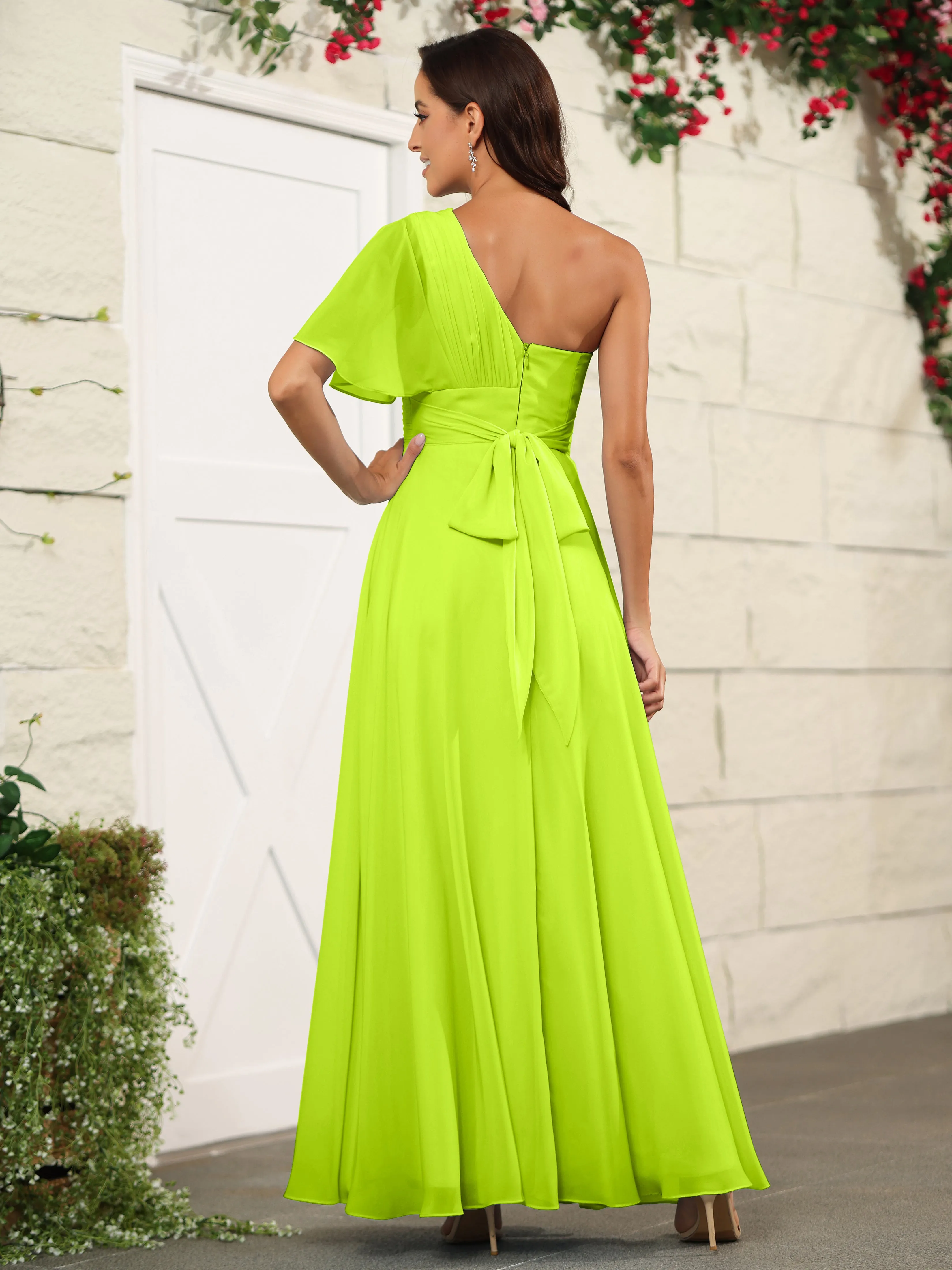 Simple One Shoulder Chiffon Floor Length Bridesmaid Dresses