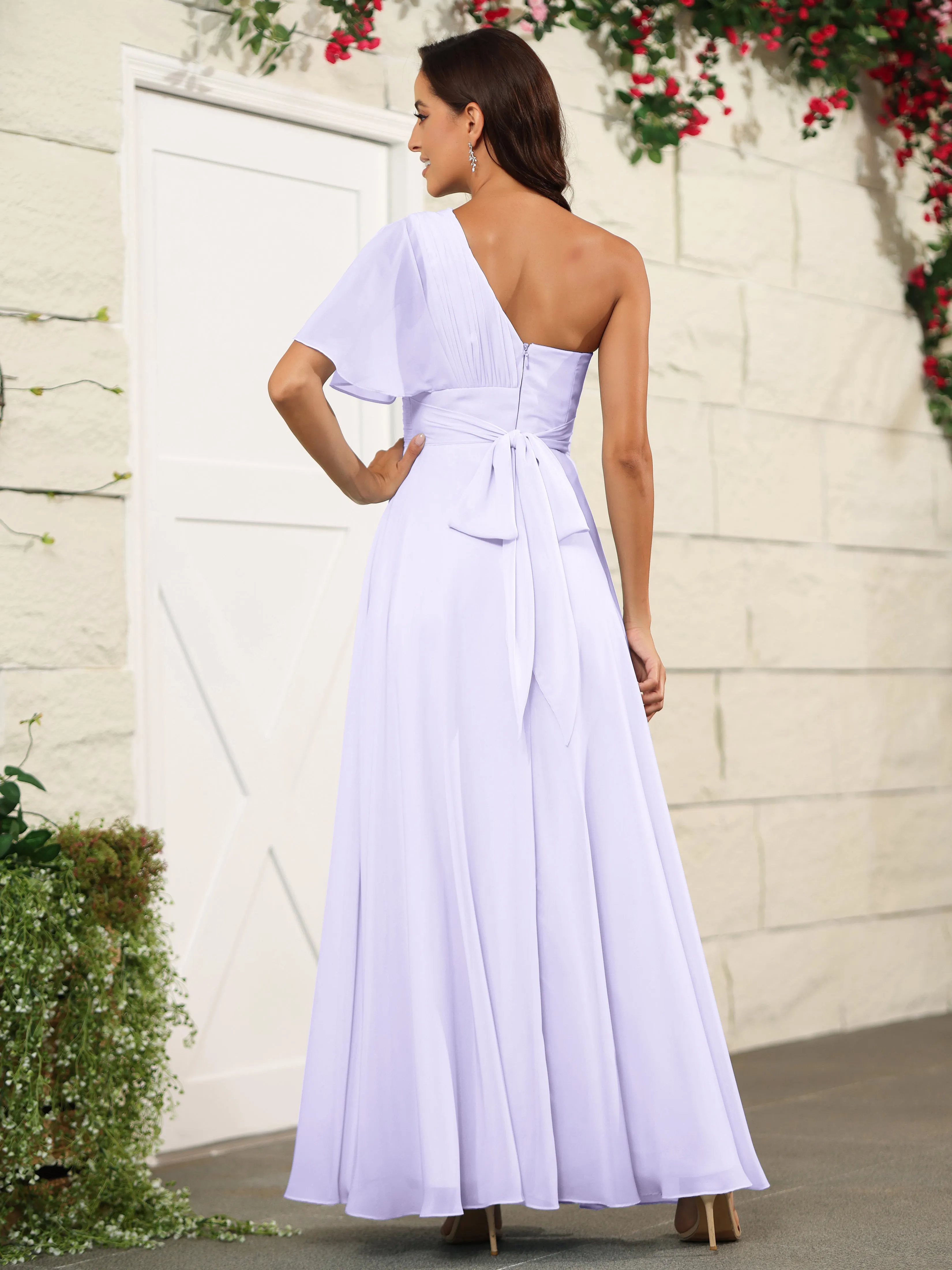 Simple One Shoulder Chiffon Floor Length Bridesmaid Dresses