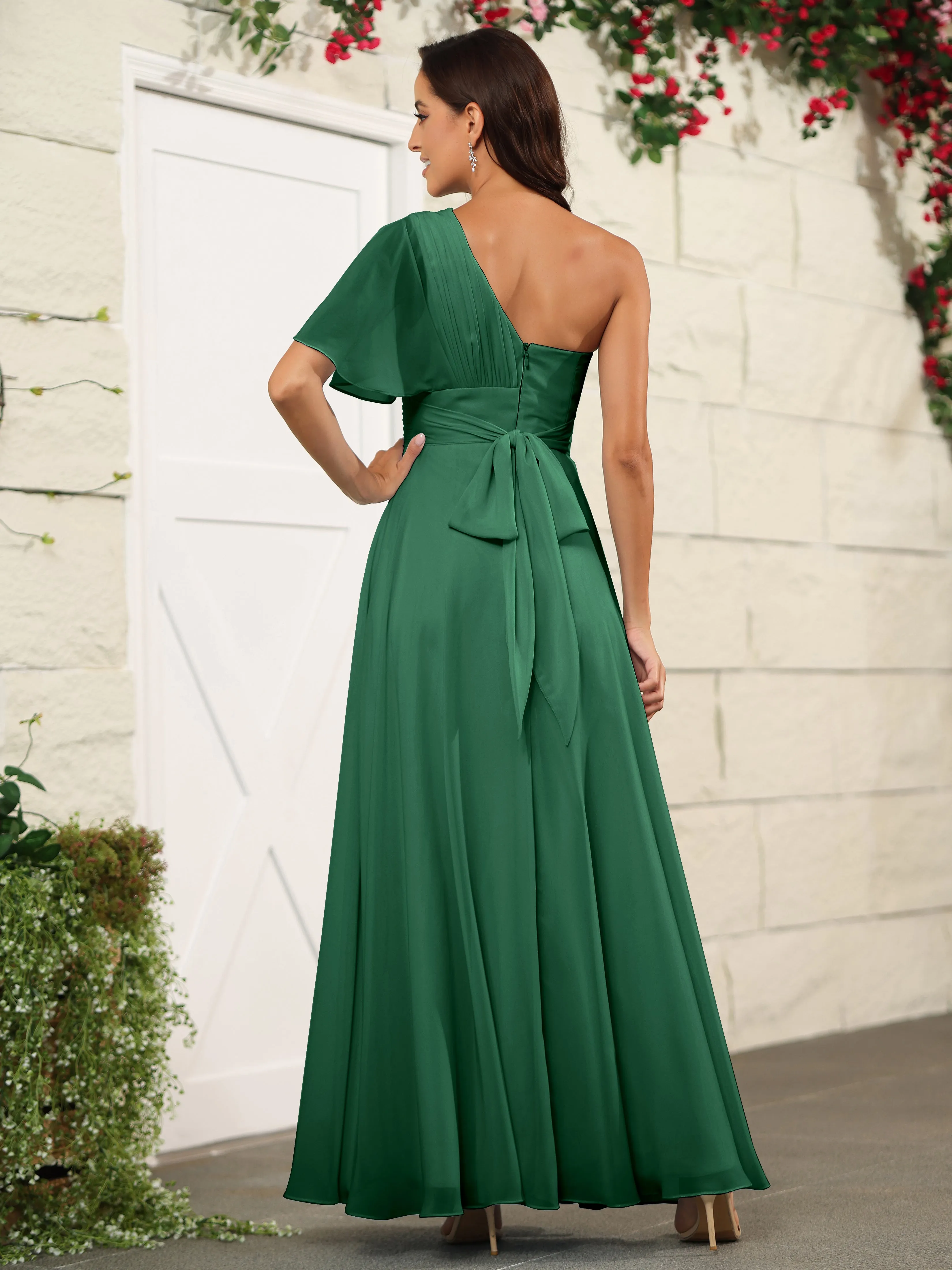 Simple One Shoulder Chiffon Floor Length Bridesmaid Dresses