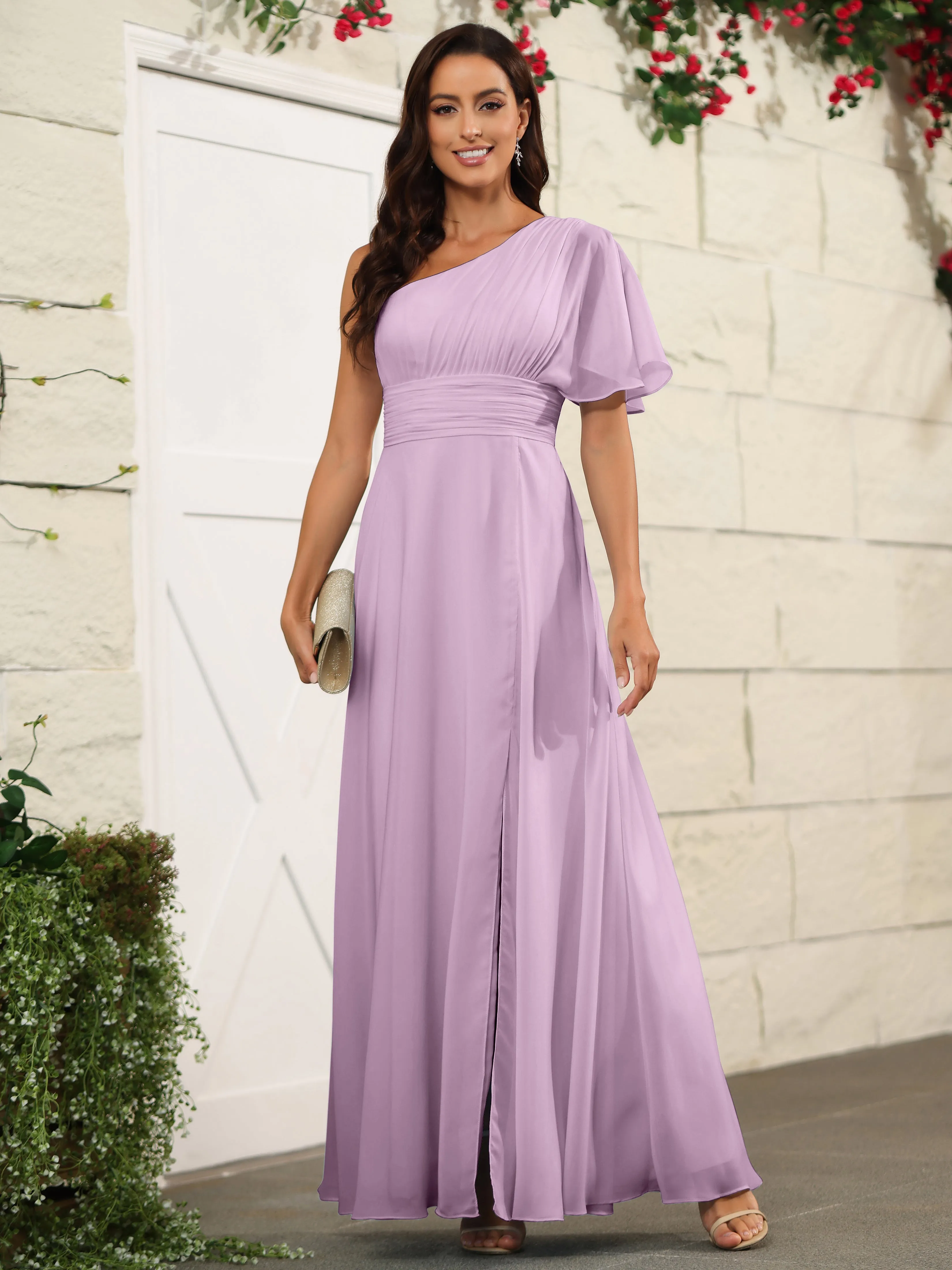 Simple One Shoulder Chiffon Floor Length Bridesmaid Dresses