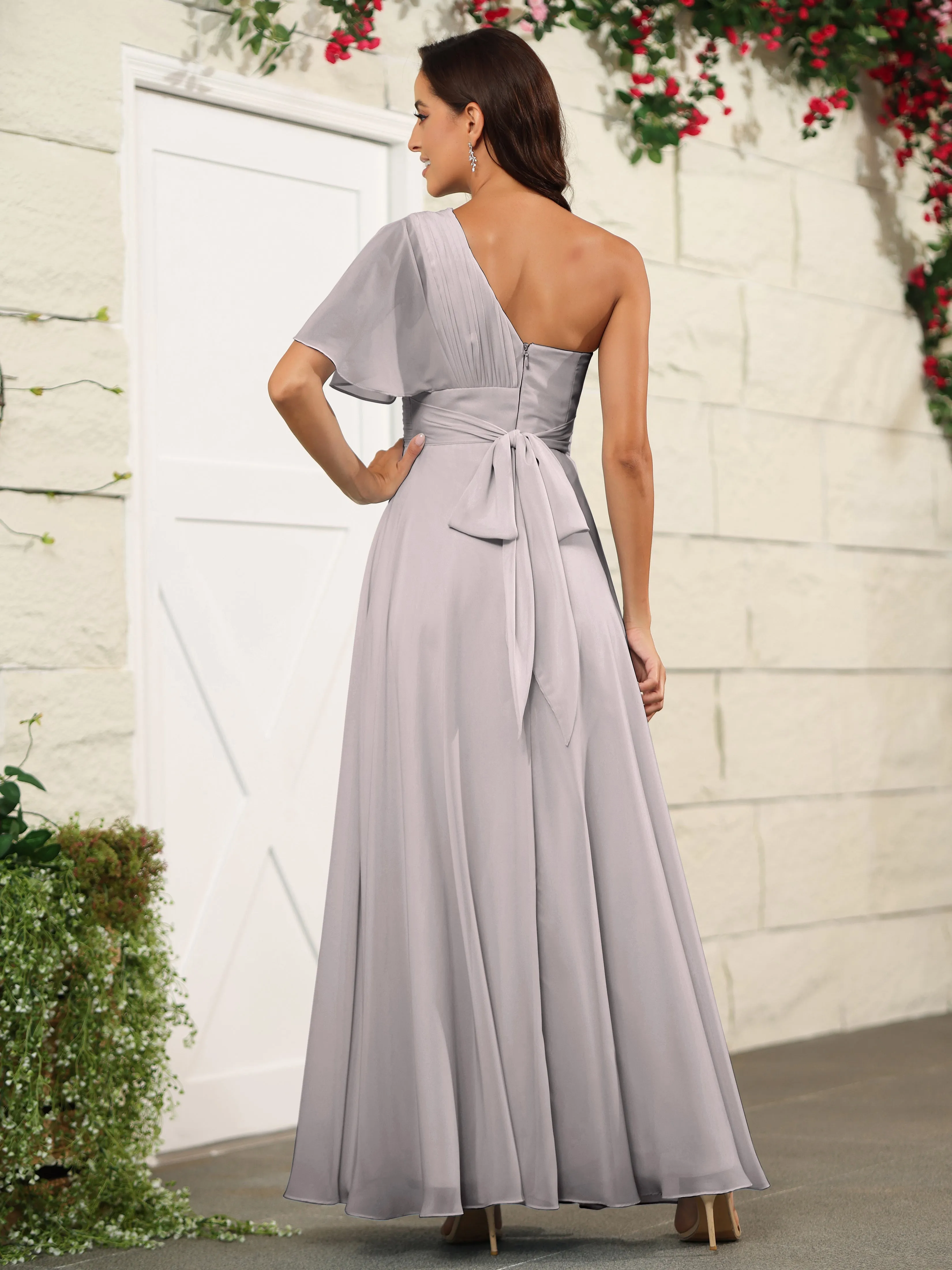 Simple One Shoulder Chiffon Floor Length Bridesmaid Dresses
