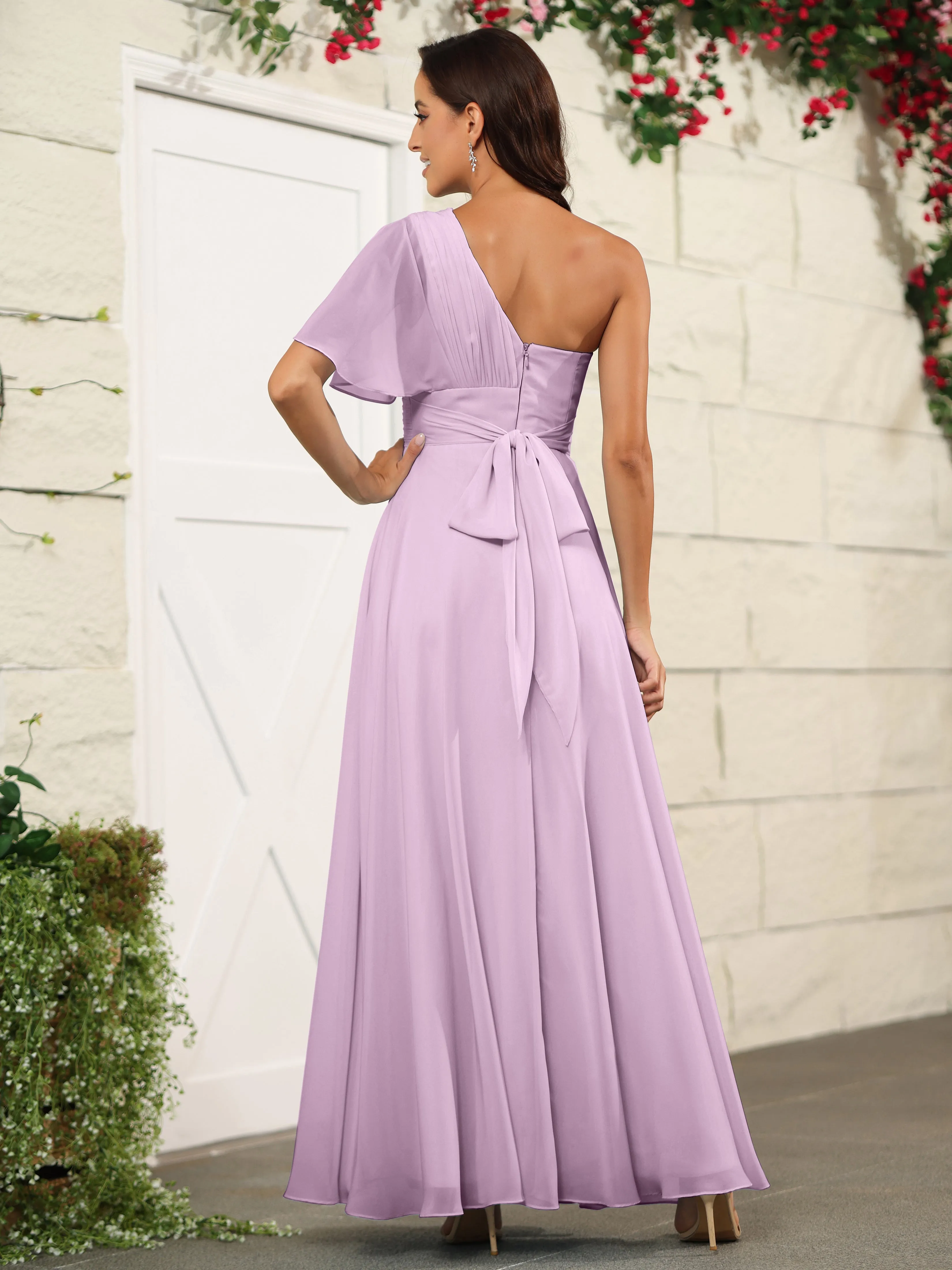 Simple One Shoulder Chiffon Floor Length Bridesmaid Dresses