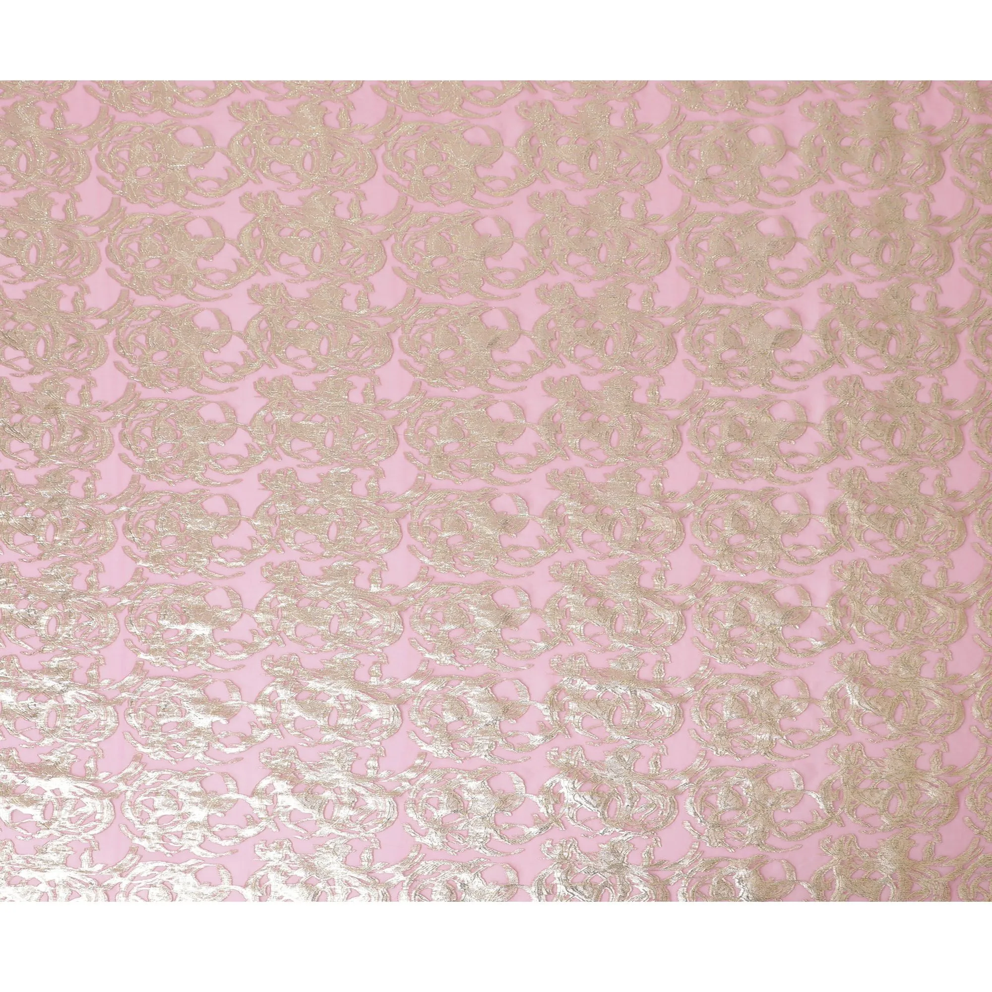 Soft Pink Pure Silk Chiffon with Lustrous Silver Lurex, 110cm Width - Elegant Fabric from South Korea-D17910