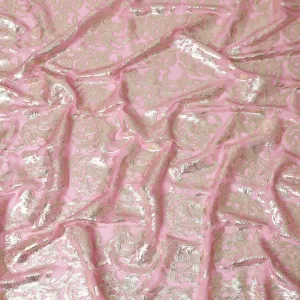Soft Pink Pure Silk Chiffon with Lustrous Silver Lurex, 110cm Width - Elegant Fabric from South Korea-D17910