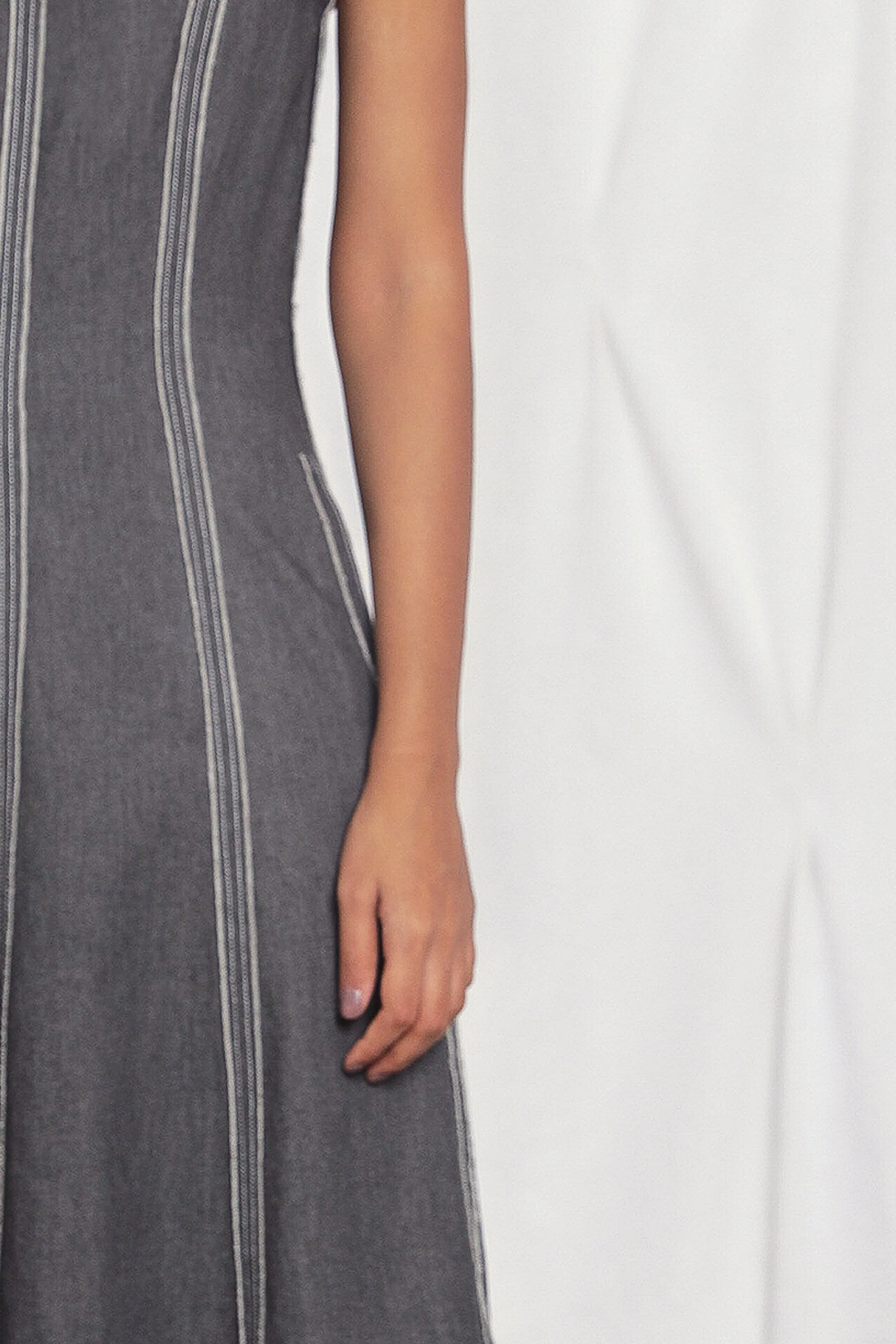 V-neck raw edge denim dress
