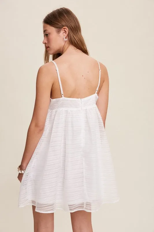 White Ribbon Bow Tie Woven Mini Dress