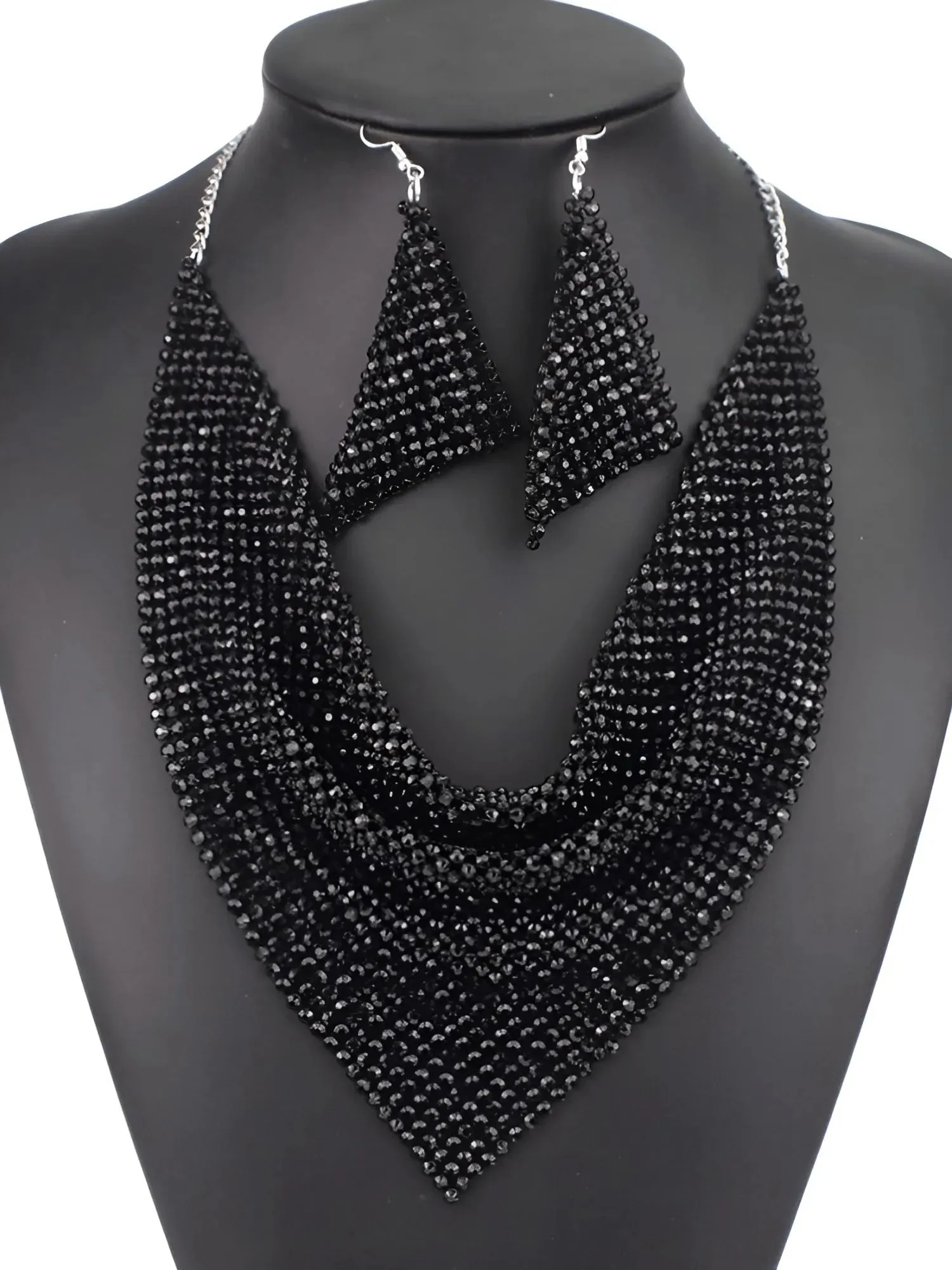 Women's Shining Bib Necklace And Earrings Set